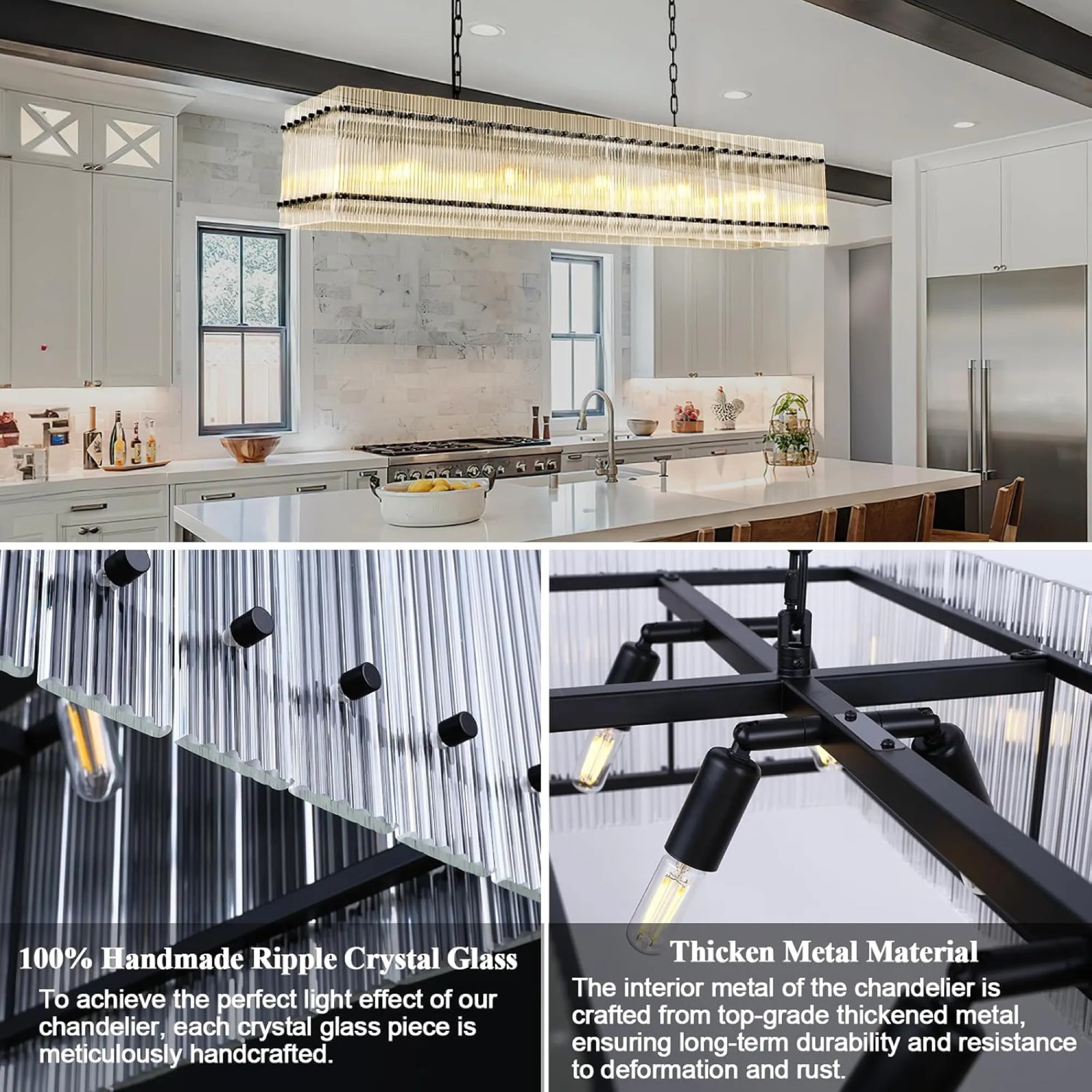 Modern 10-Light Rectangular Crystal Chandelier