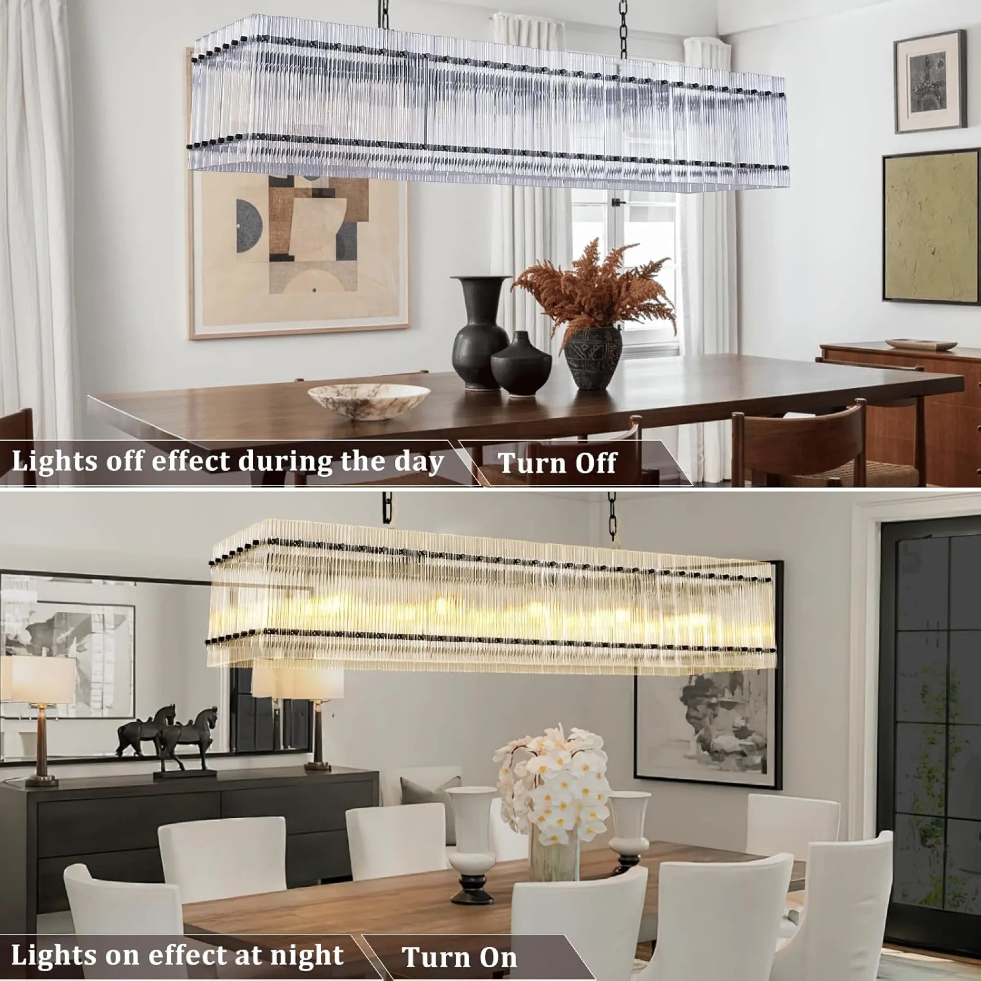 Modern 10-Light Rectangular Crystal Chandelier