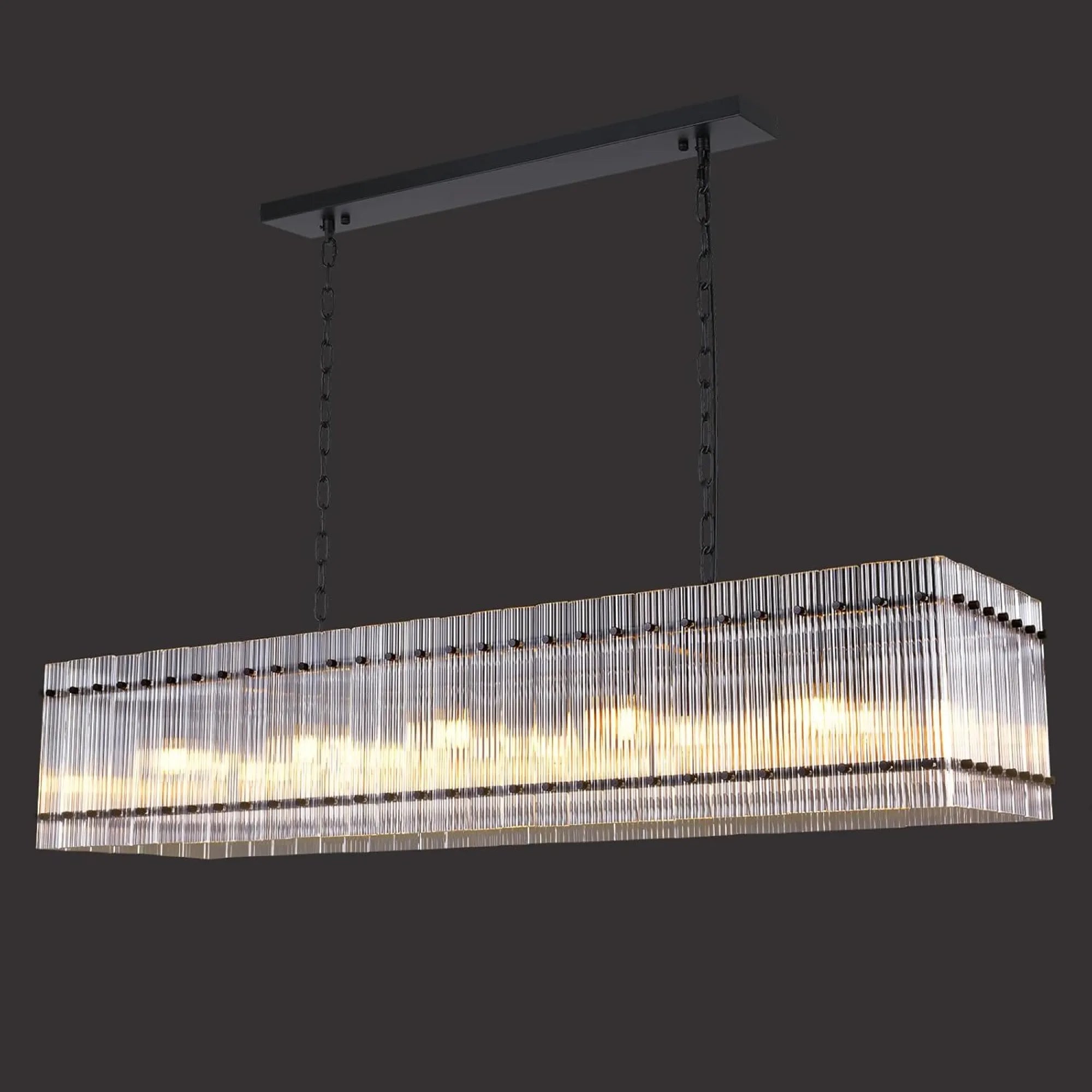 Modern 10-Light Rectangular Crystal Chandelier