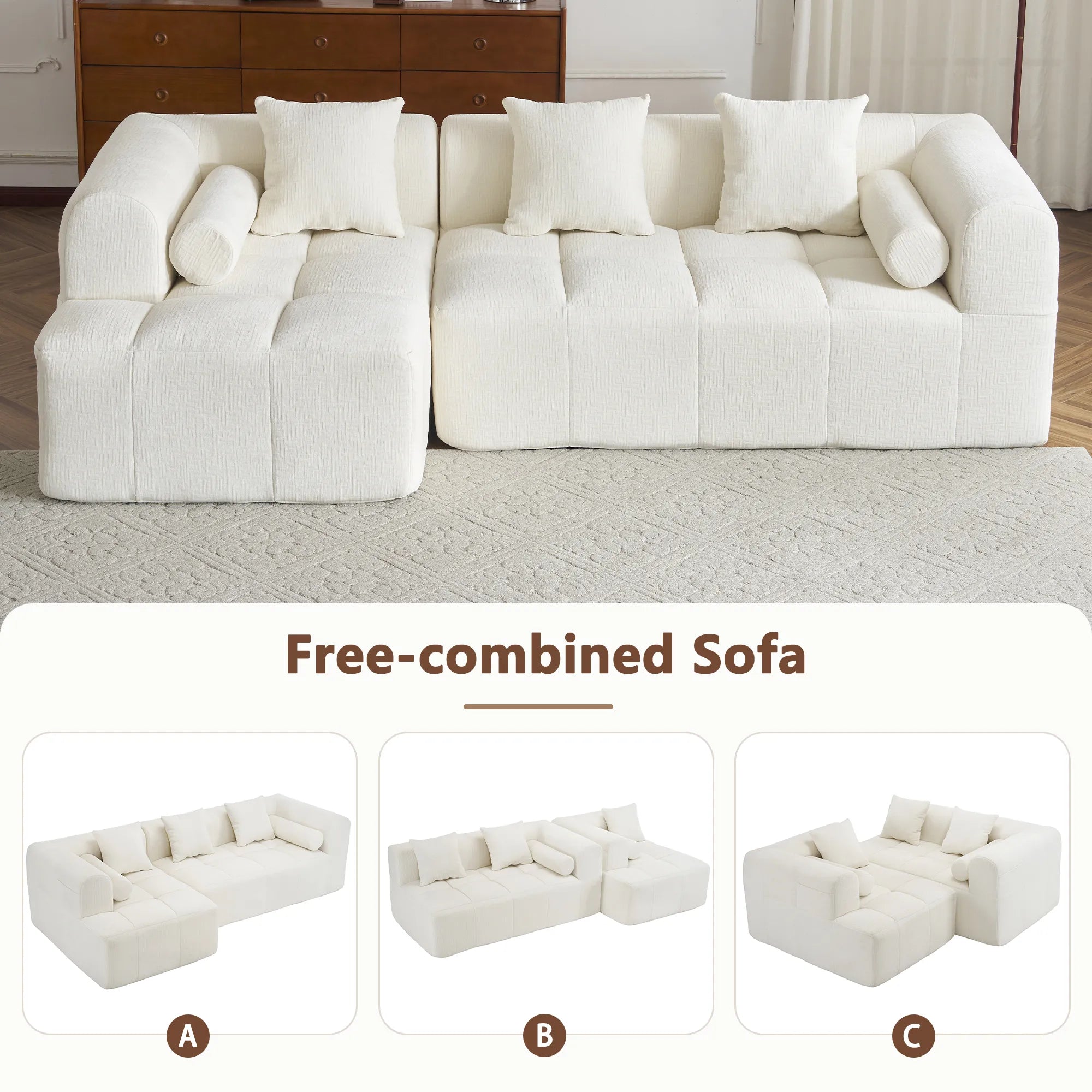 Modern 101” Modular Compressed Sofa with Deep Seats