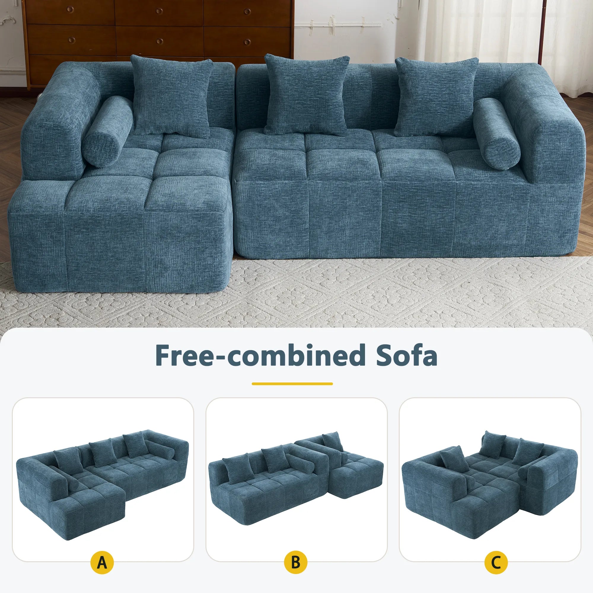 Modern 101” Modular Compressed Sofa with Deep Seats