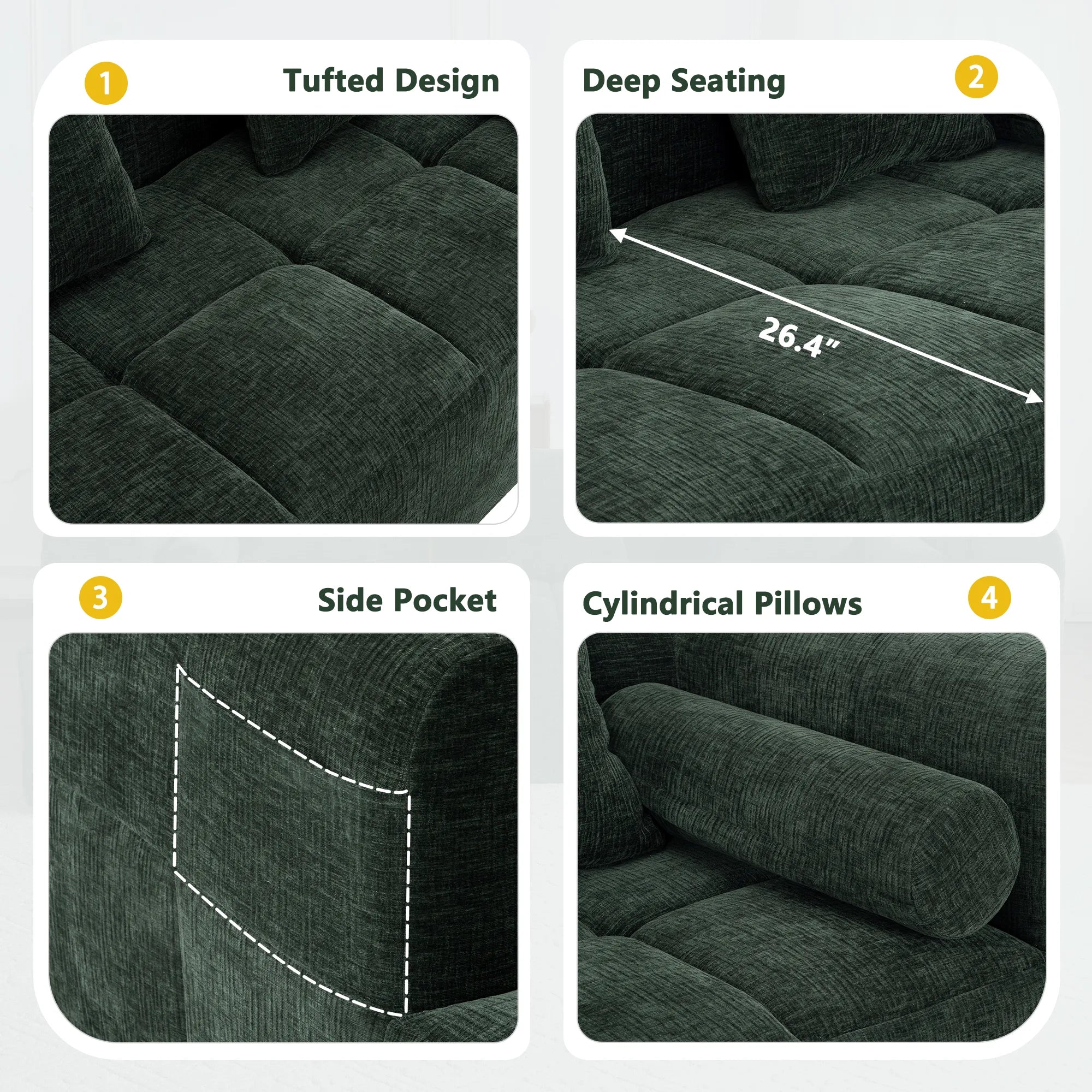 Modern 101” Modular Compressed Sofa with Deep Seats