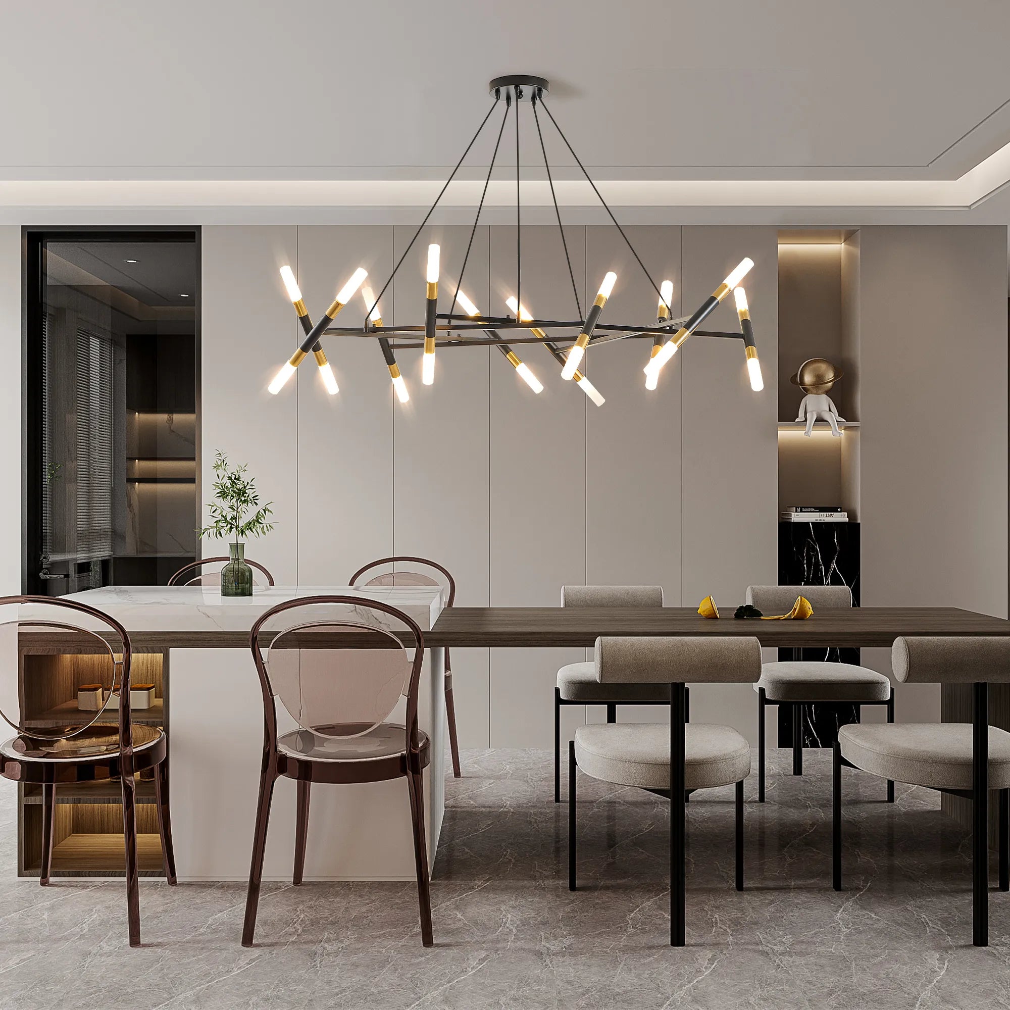 Modern 20 Lights Polygonal Chandelier Pendant Light