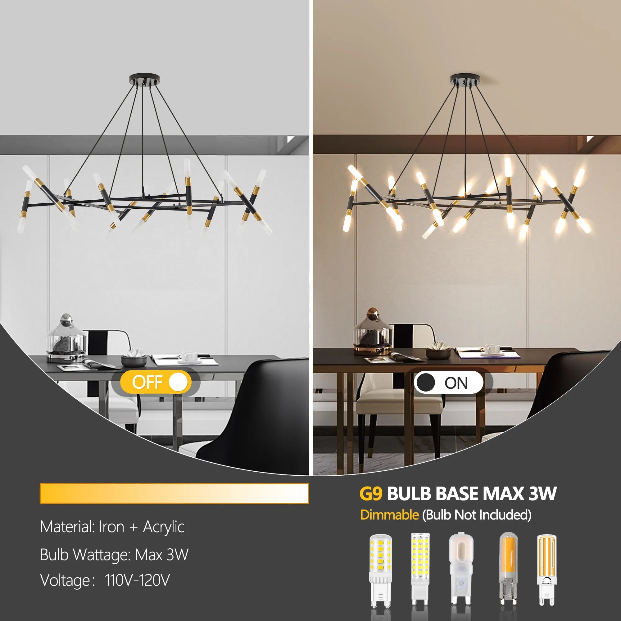 Modern 20 Lights Polygonal Chandelier Pendant Light