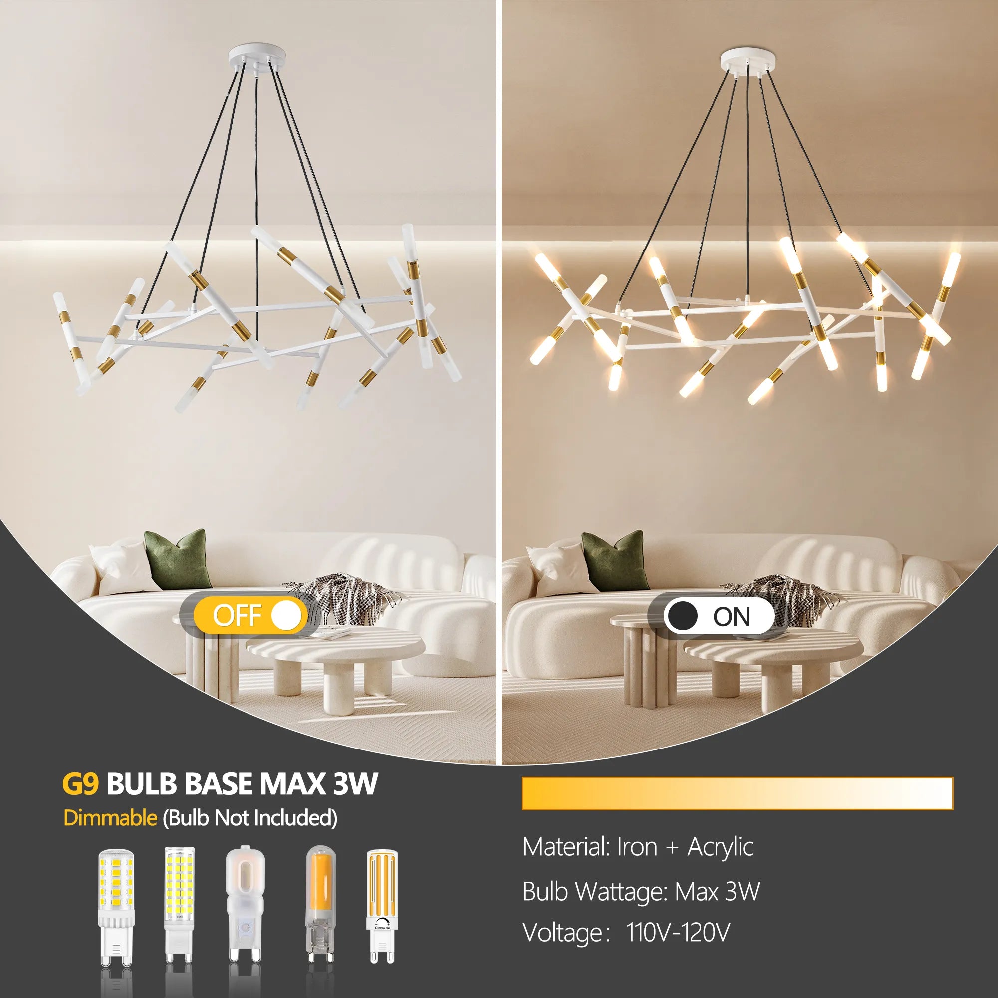 Modern 20 Lights Polygonal Chandelier Pendant Light