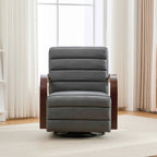 Modern 360° Swivel Accent Chair, PU Leather with Wood Armrests