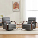 Modern 360° Swivel Accent Chair, PU Leather with Wood Armrests