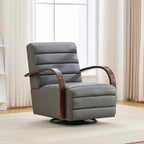Modern 360° Swivel Accent Chair, PU Leather with Wood Armrests