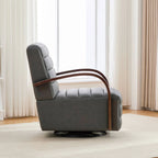 Modern 360° Swivel Accent Chair, PU Leather with Wood Armrests