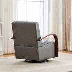 Modern 360° Swivel Accent Chair, PU Leather with Wood Armrests