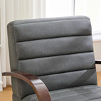 Modern 360° Swivel Accent Chair, PU Leather with Wood Armrests