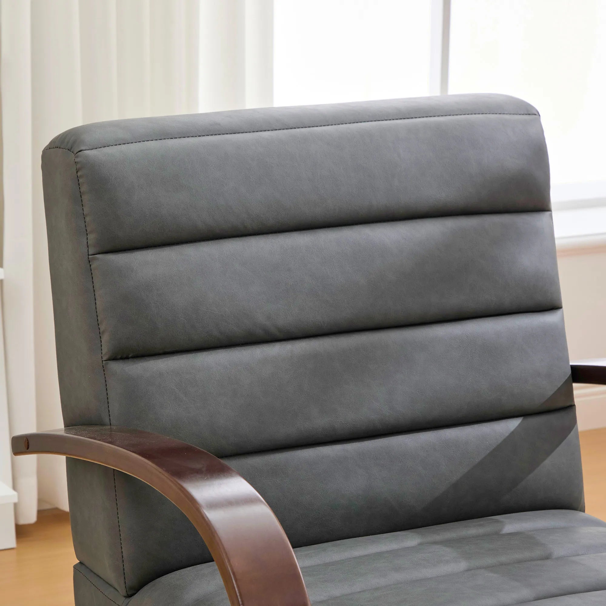 Modern 360° Swivel Accent Chair, PU Leather with Wood Armrests