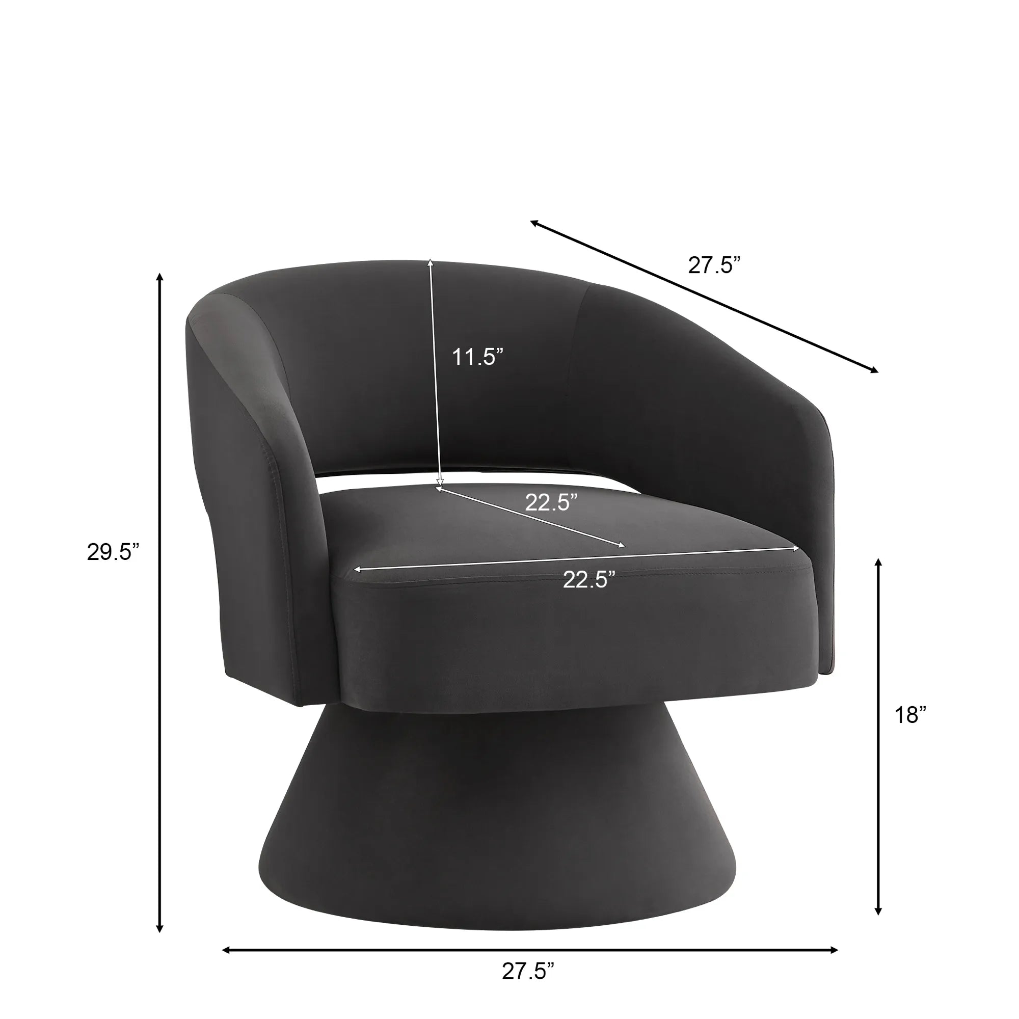 Modern 360° Swivel Velvet Barrel Accent Chair With Open Backrest