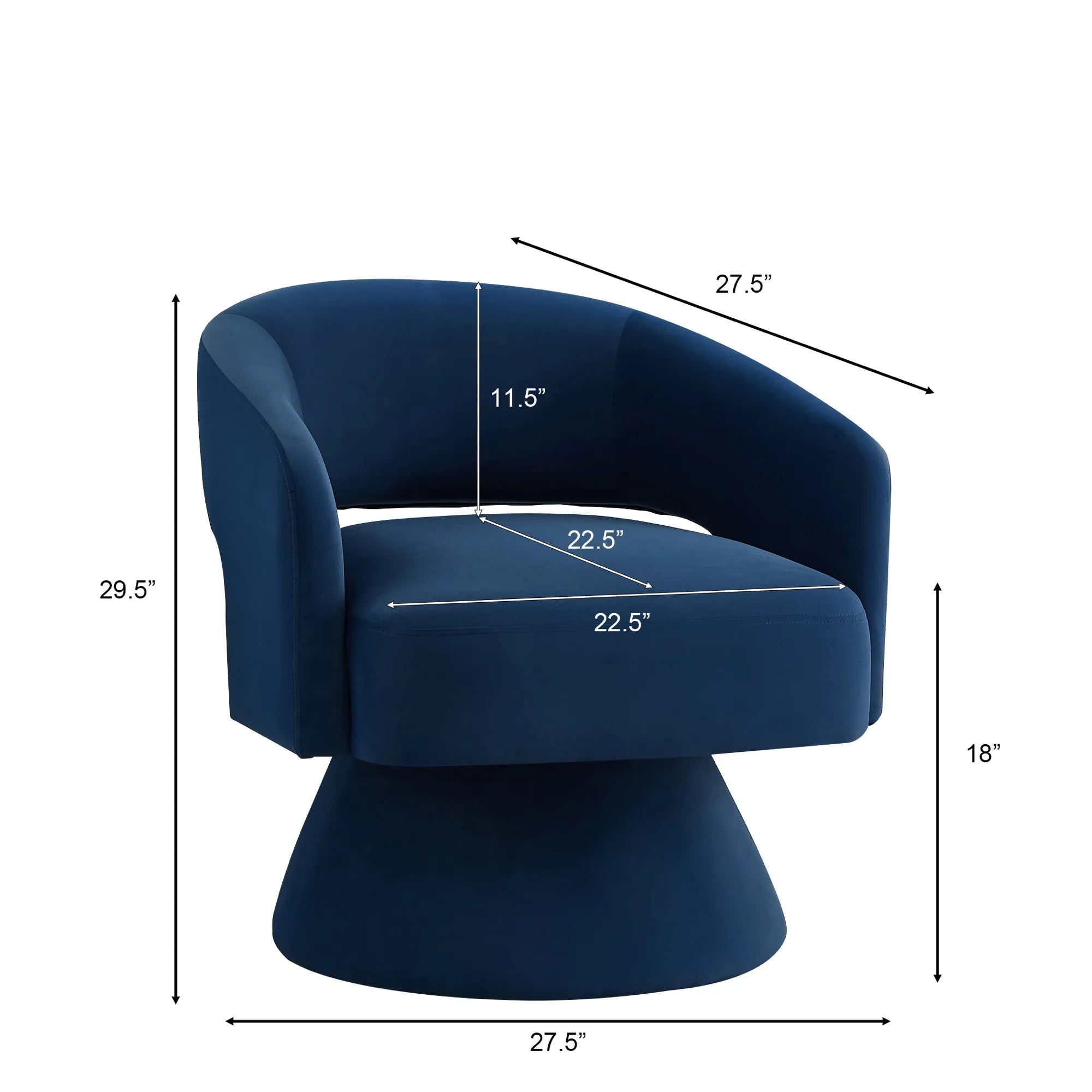 Modern 360° Swivel Velvet Barrel Accent Chair With Open Backrest
