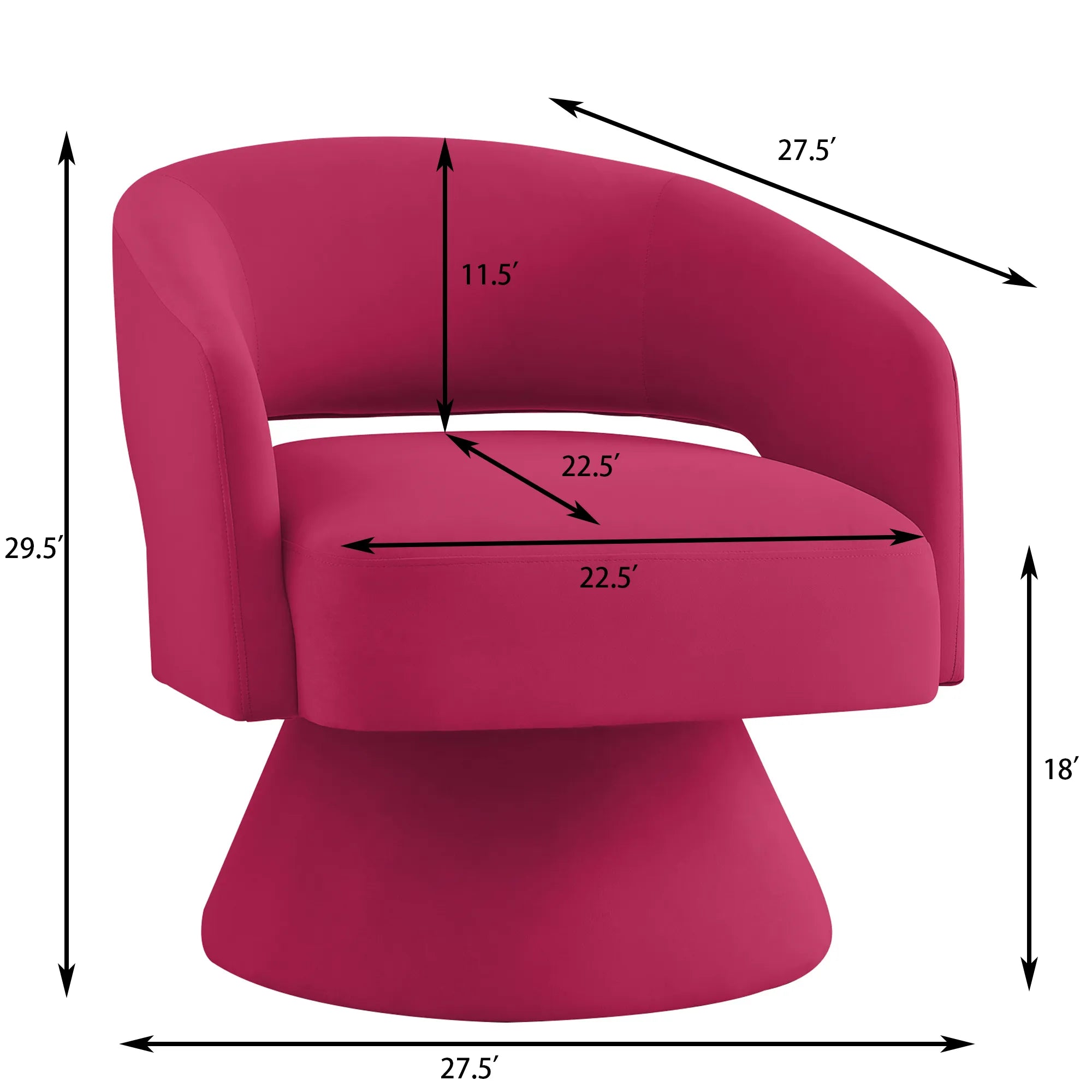 Modern 360° Swivel Velvet Barrel Accent Chair With Open Backrest