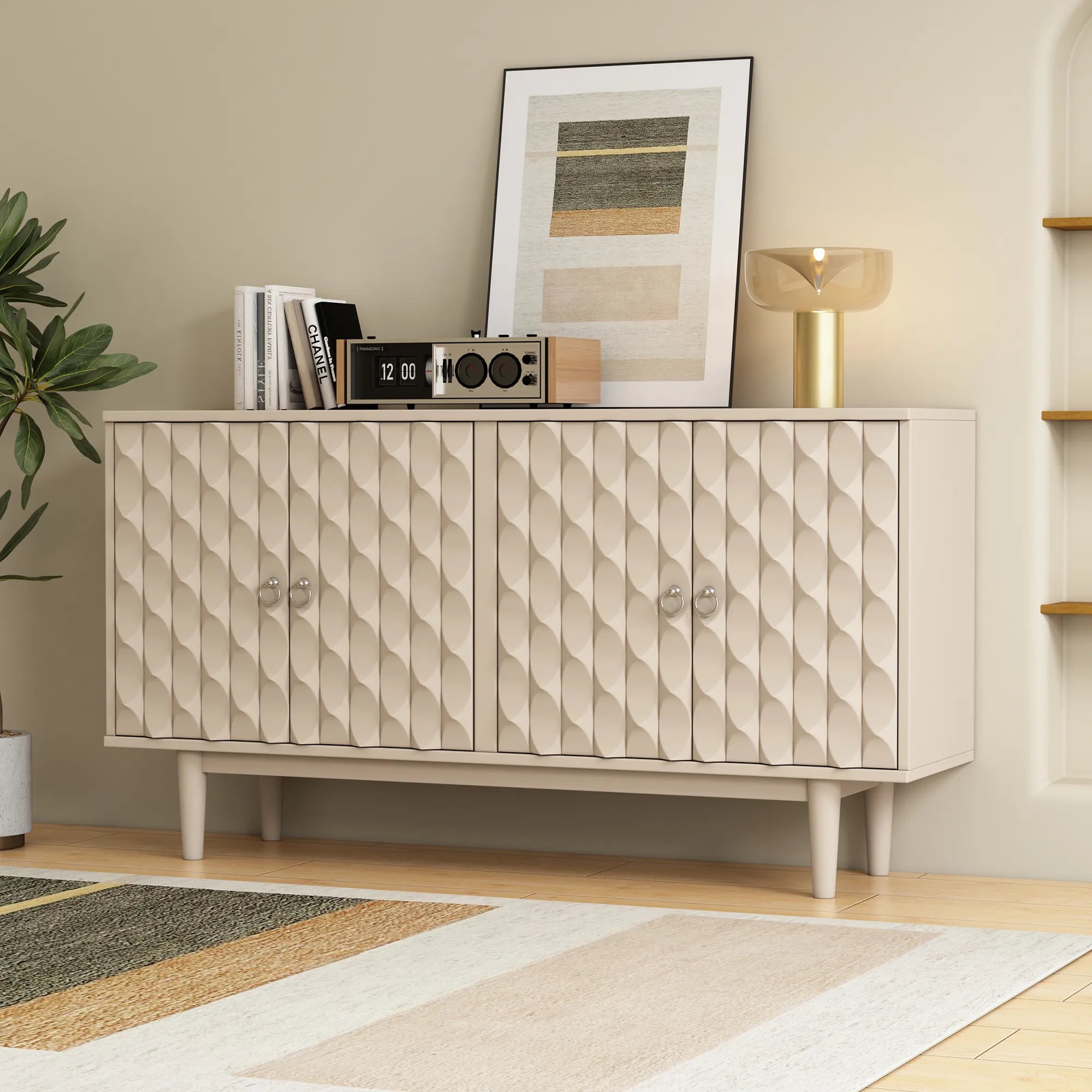 Modern 4-Door Sideboard with Convex Pattern Design