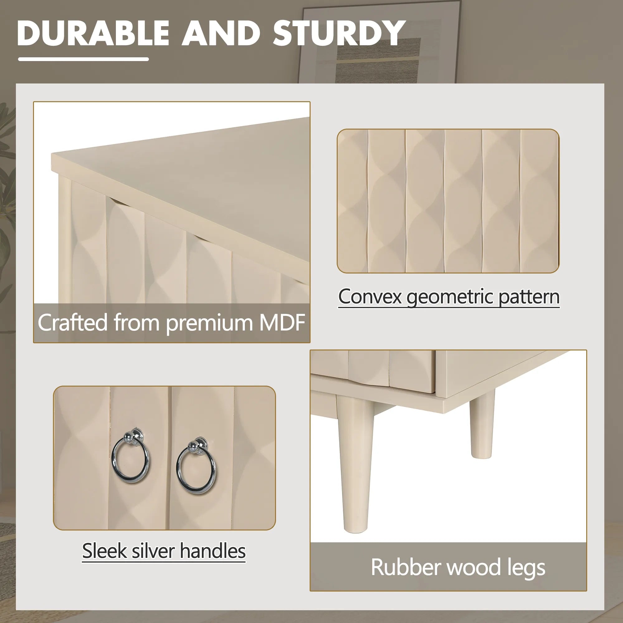 Modern 4-Door Sideboard with Convex Pattern Design