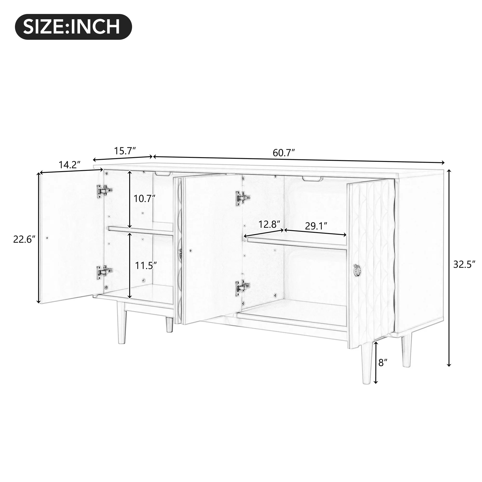 Modern 4-Door Sideboard with Convex Pattern Design