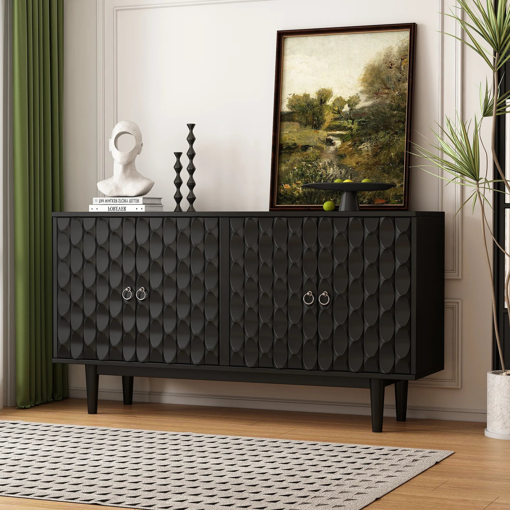 Modern 4-Door Sideboard with Convex Pattern Design