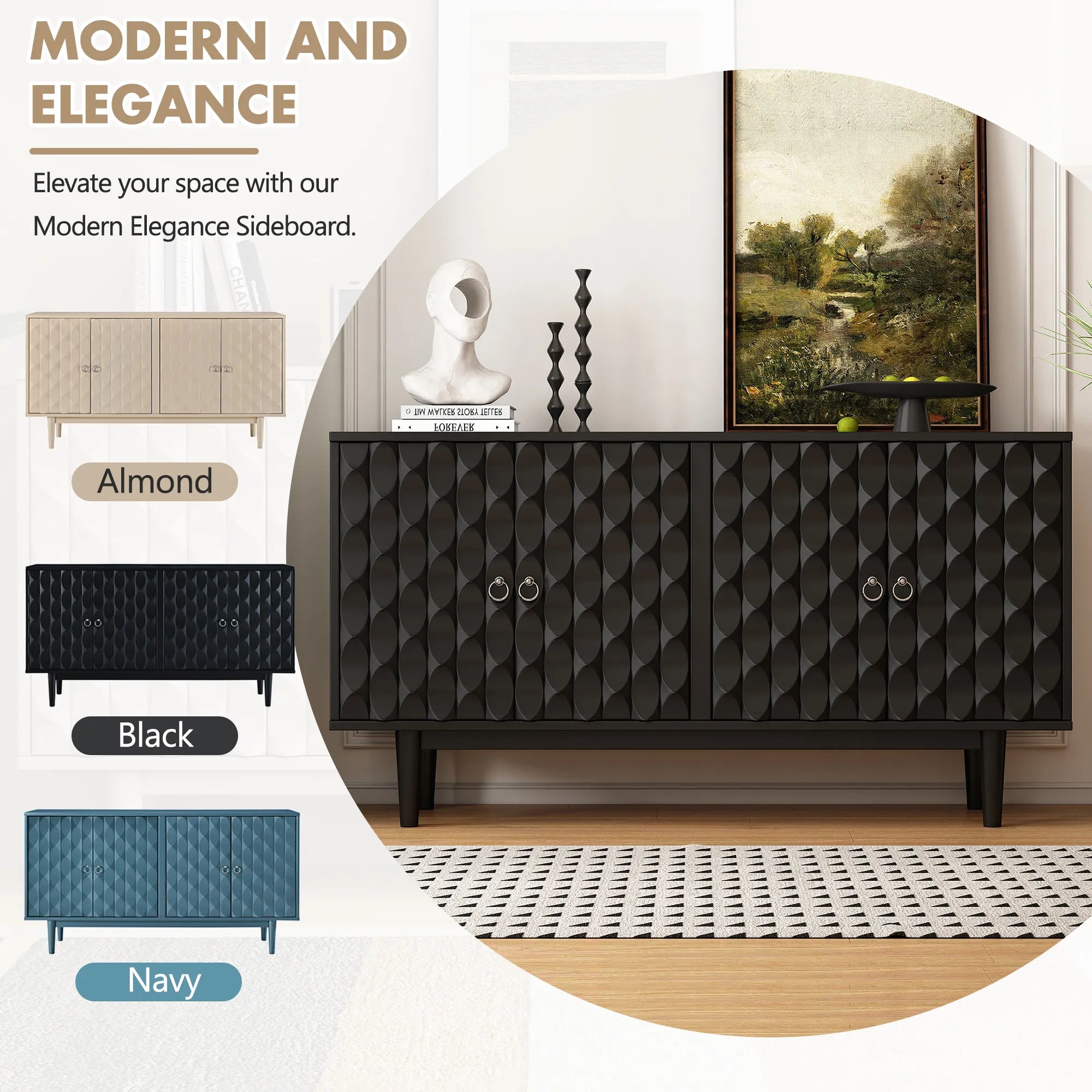 Modern 4-Door Sideboard with Convex Pattern Design