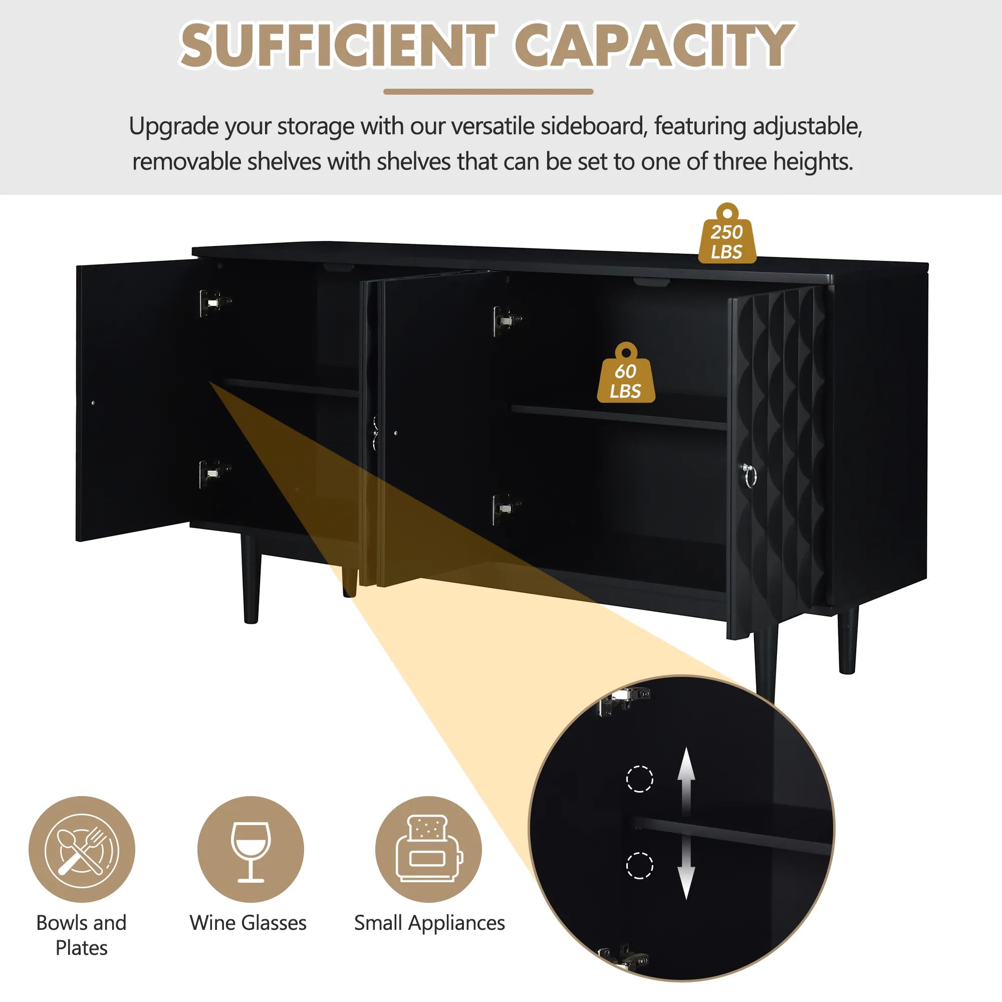 Modern 4-Door Sideboard with Convex Pattern Design