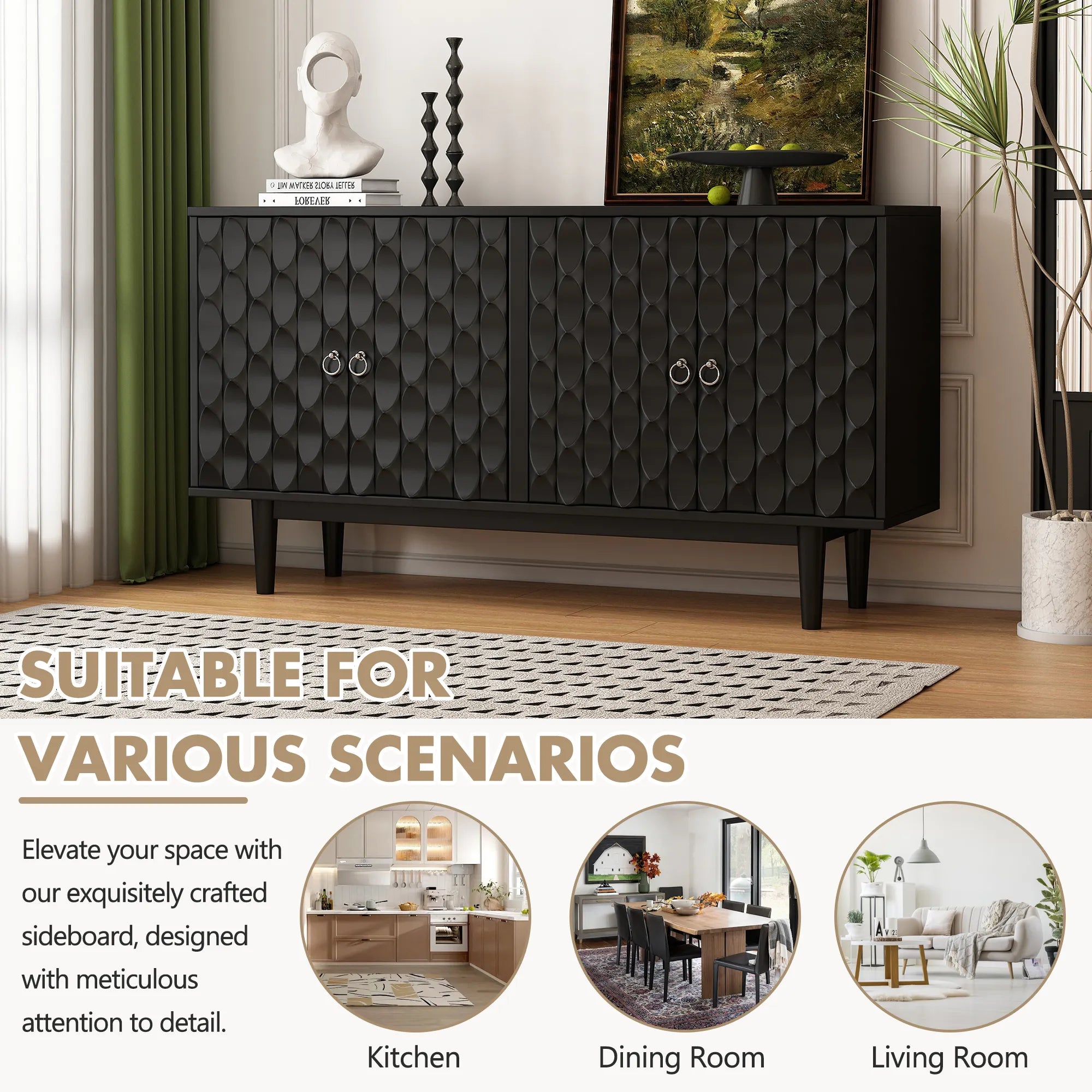 Modern 4-Door Sideboard with Convex Pattern Design
