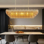 Modern 4-Tier Rectangular Chandelier with Smoke Glass