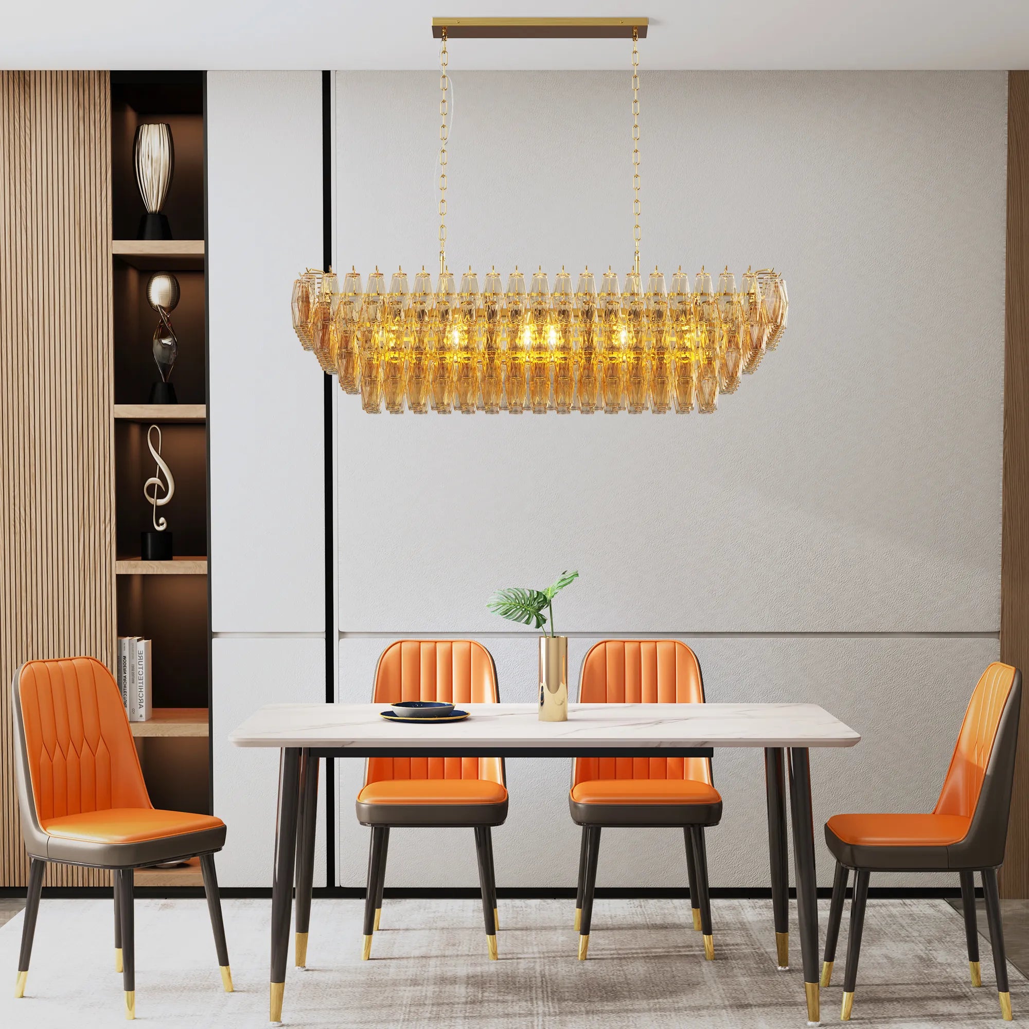 Modern 4-Tier Rectangular Chandelier with Smoke Glass