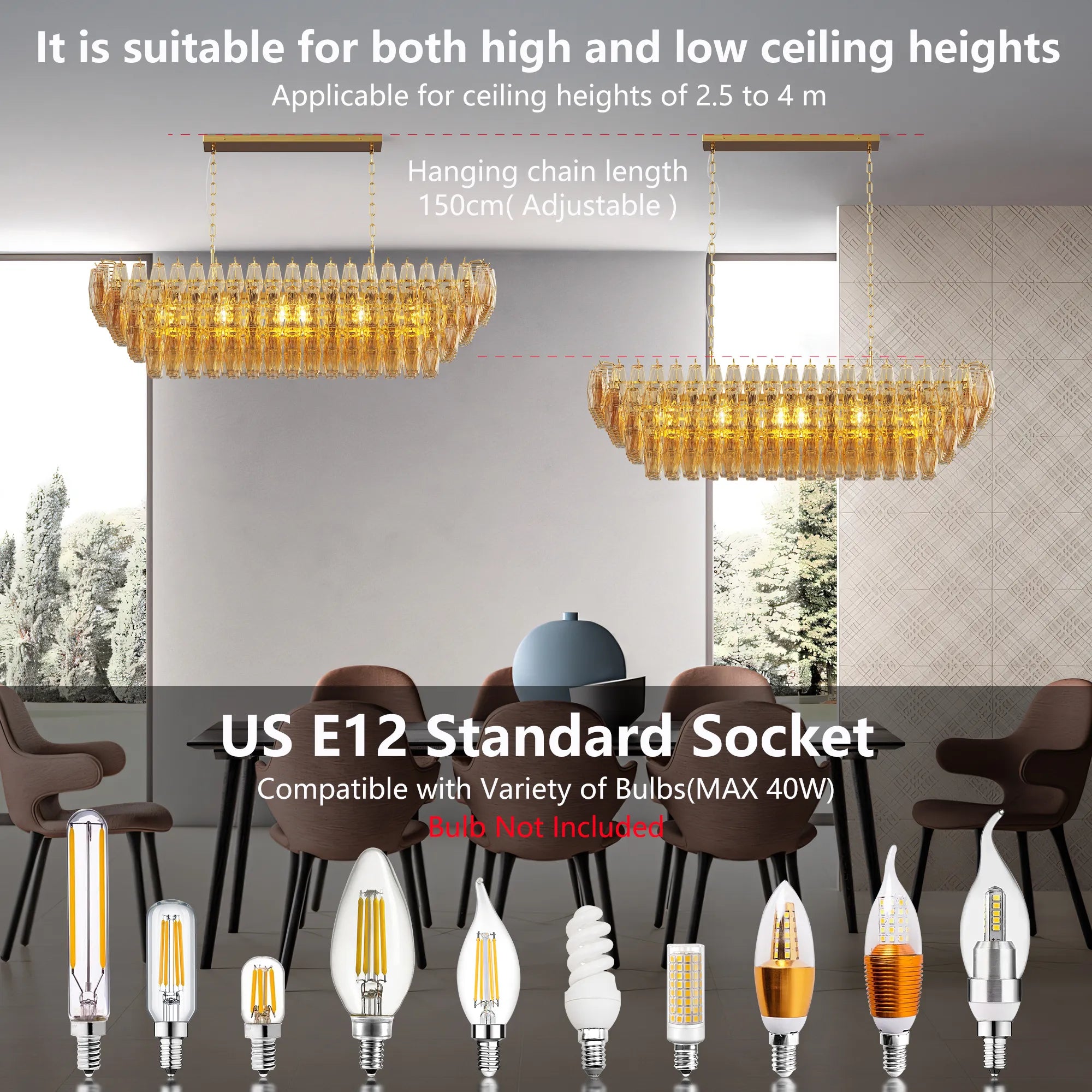 Modern 4-Tier Rectangular Chandelier with Smoke Glass