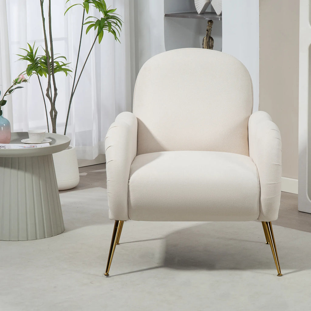 Modern Accent Armchair with Gold Metal Legs, Snowflake Fabric
