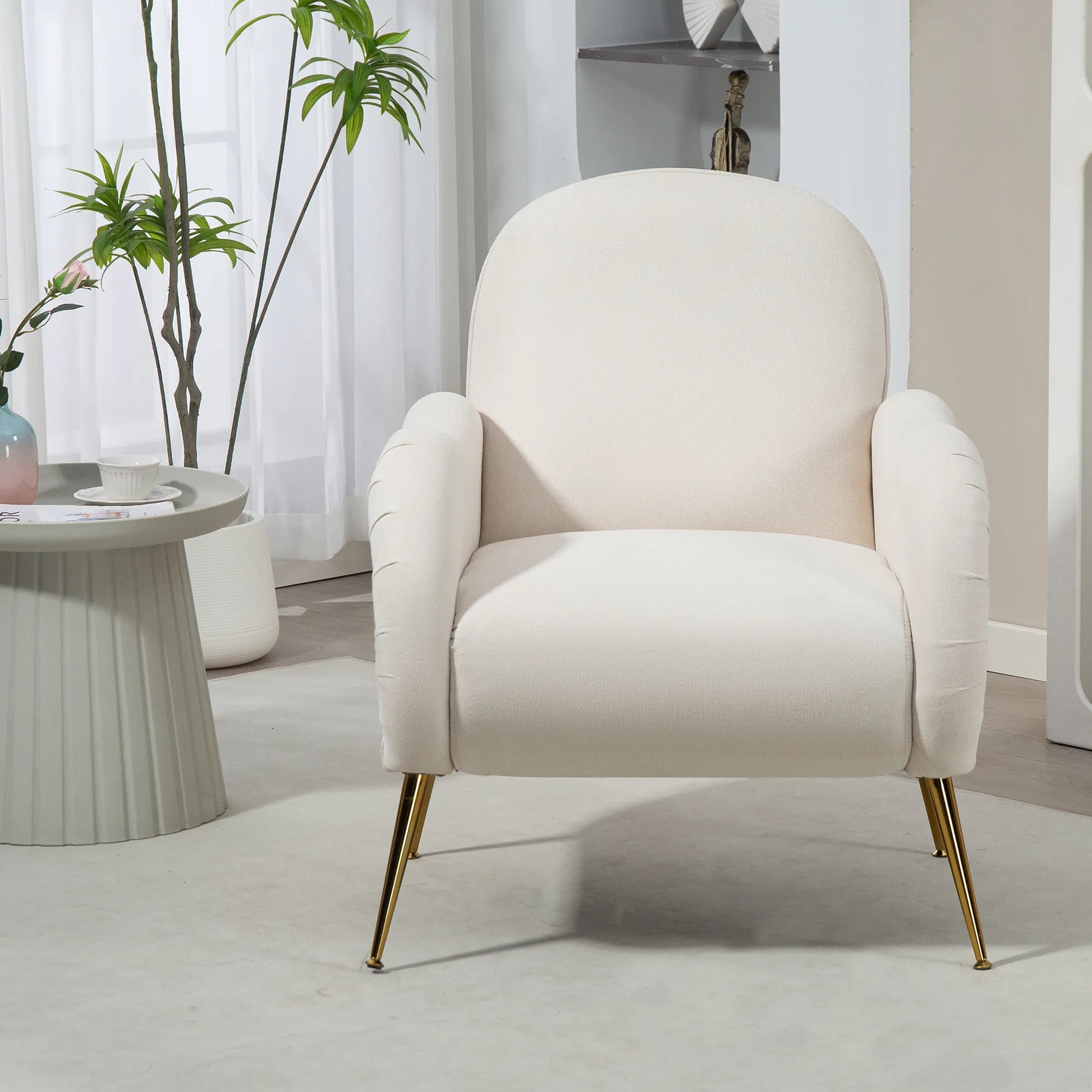 Modern Accent Armchair with Gold Metal Legs, Snowflake Fabric