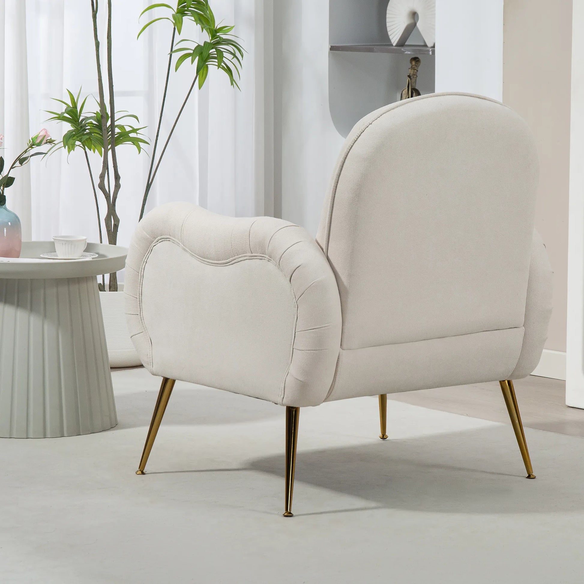 Modern Accent Armchair with Gold Metal Legs, Snowflake Fabric