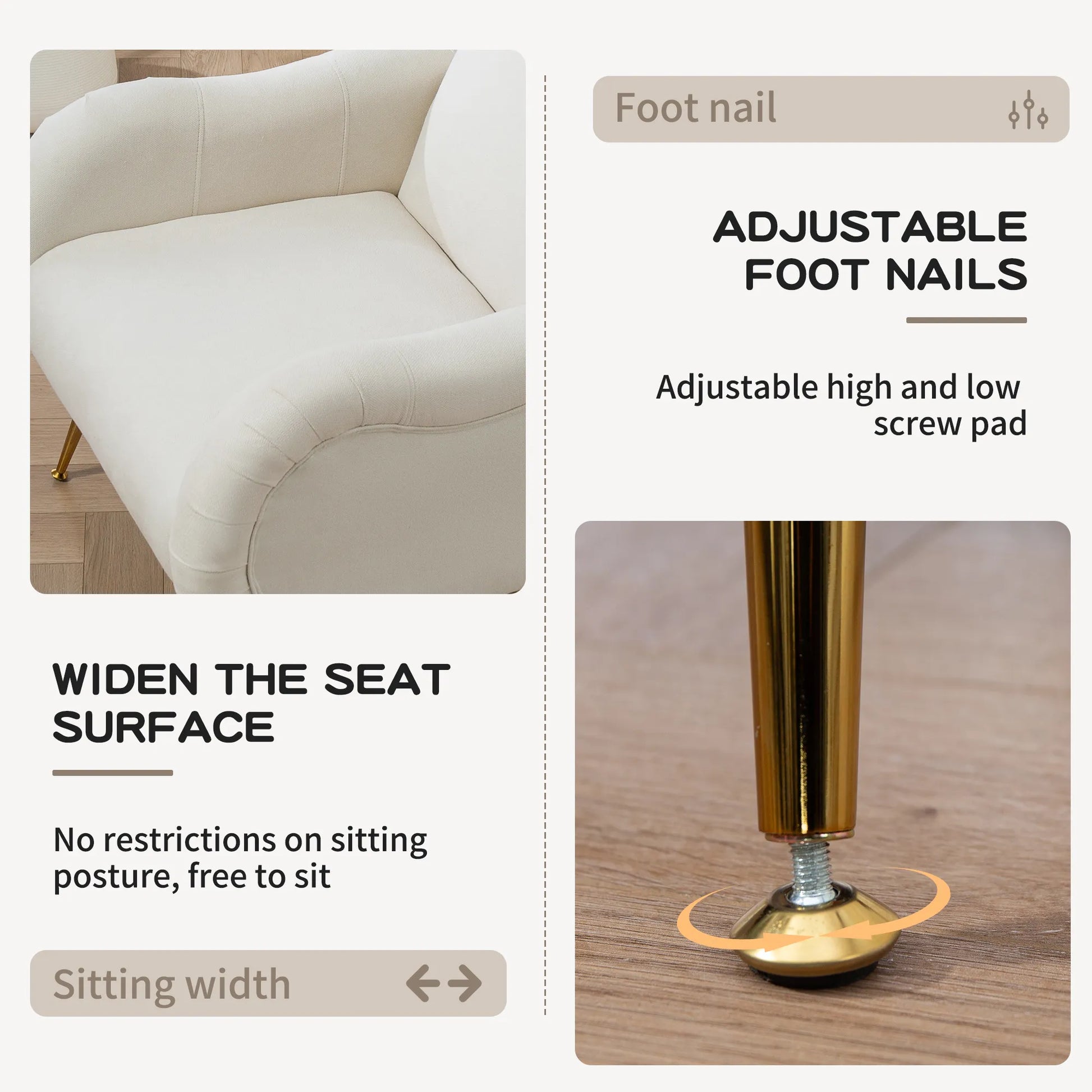Modern Accent Armchair with Gold Metal Legs, Snowflake Fabric
