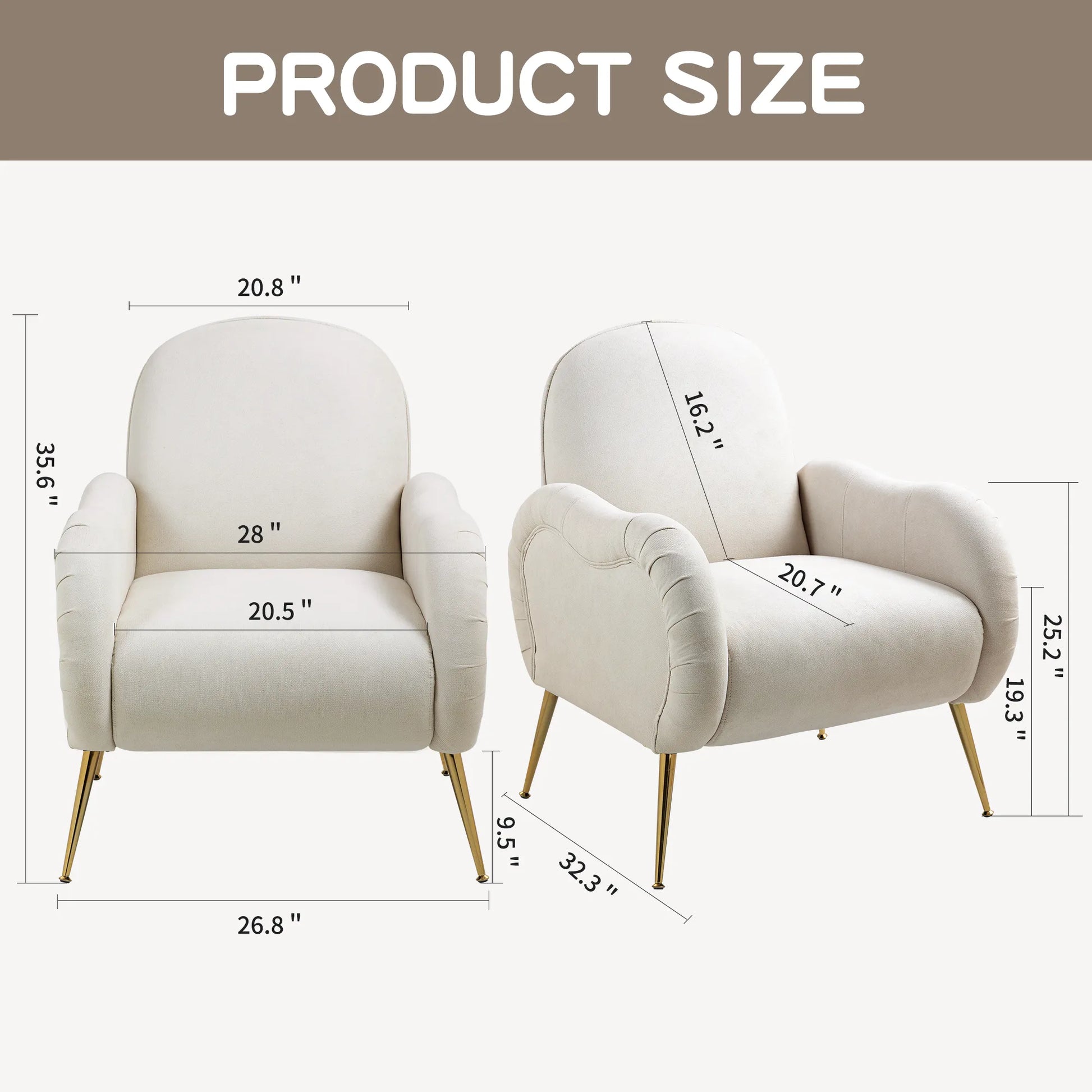 Modern Accent Armchair with Gold Metal Legs, Snowflake Fabric