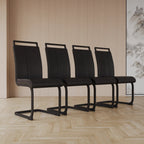 Modern Black PU Leather Dining Chair Set With High Back And C-shaped Base