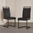 Modern Black PU Leather Dining Chair Set With High Back And C-shaped Base
