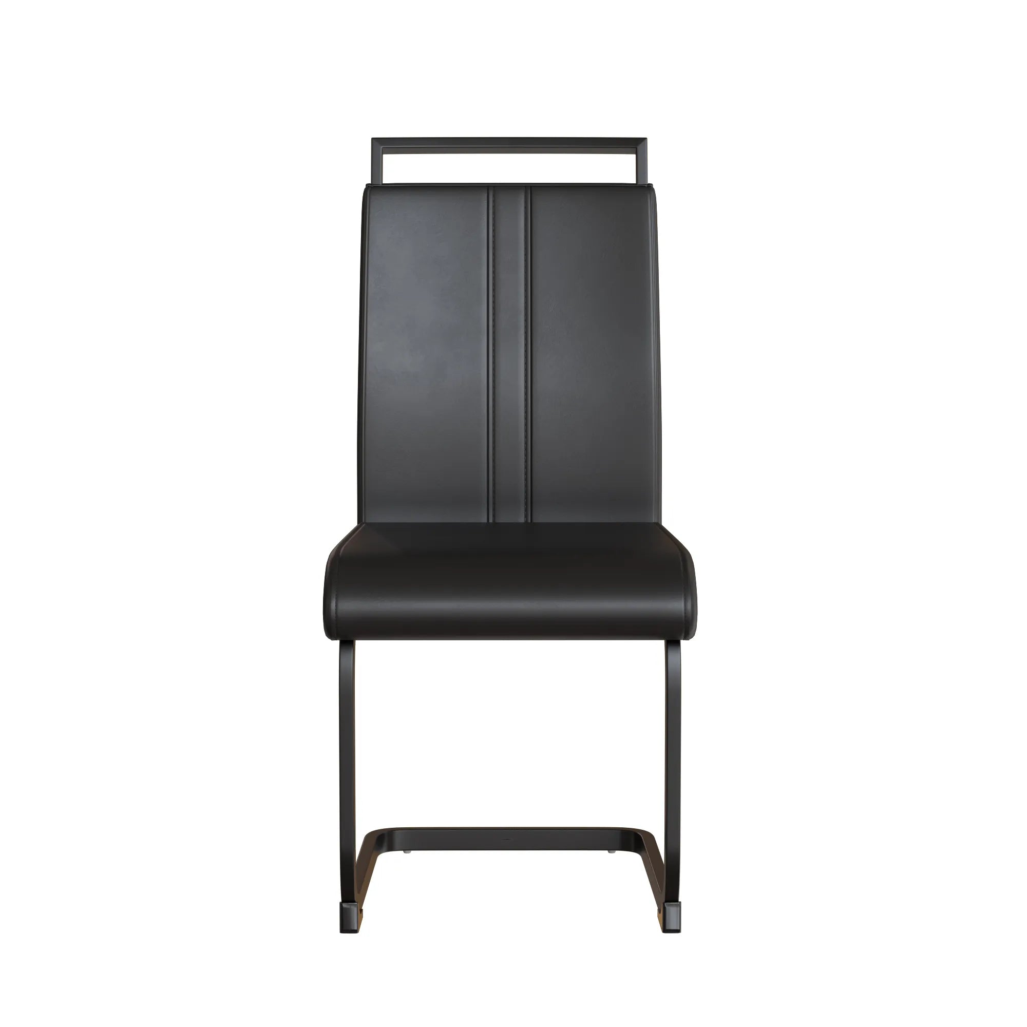 Modern Black PU Leather Dining Chair Set With High Back And C-shaped Base