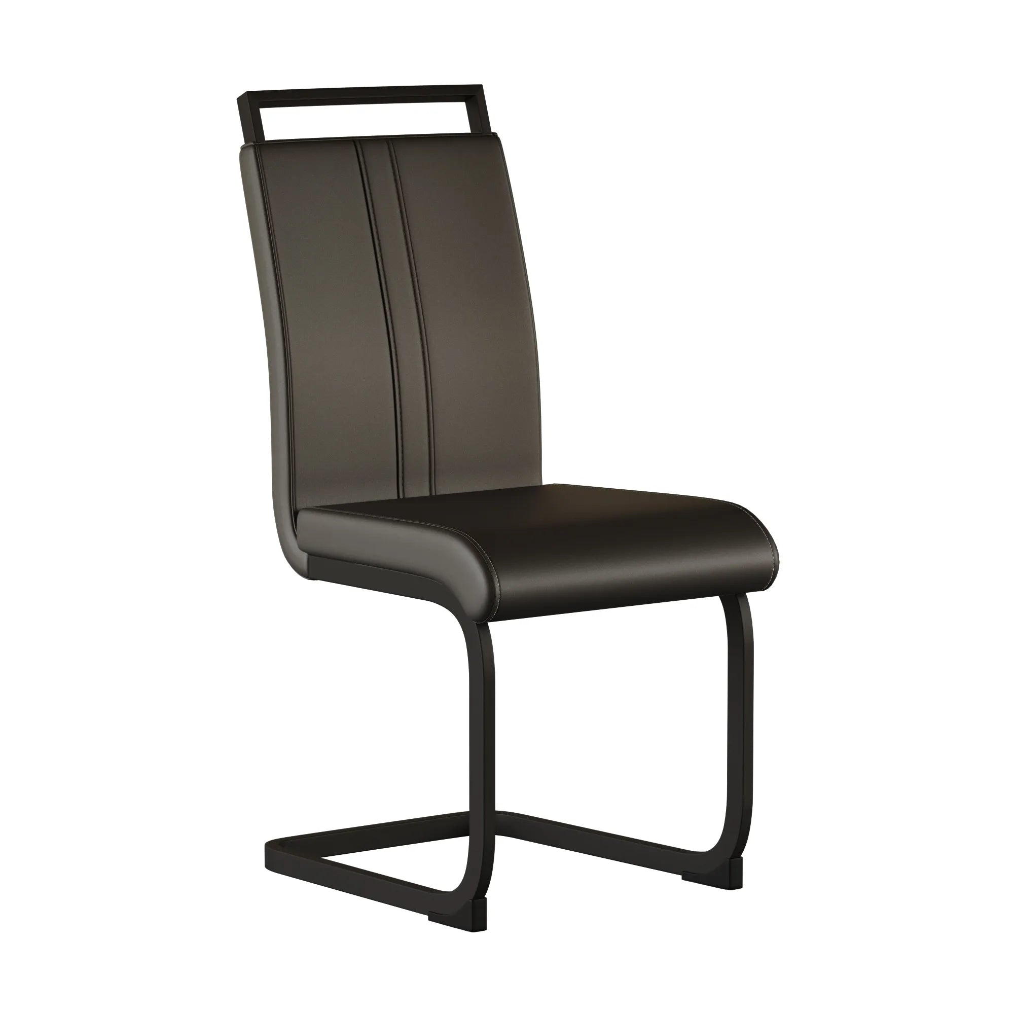 Modern Black PU Leather Dining Chair Set With High Back And C-shaped Base