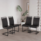 Modern Black PU Leather Dining Chair Set With High Back And C-shaped Base