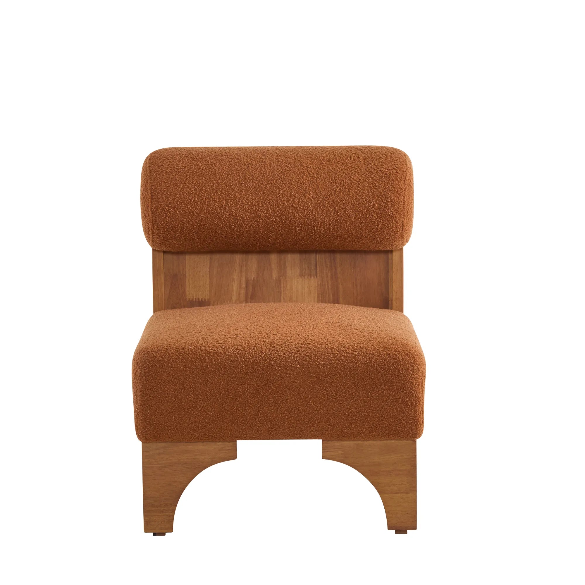 Modern Boucle Soft Lounge Accent Chair with Solid Wood Frame and Rolled Backrest