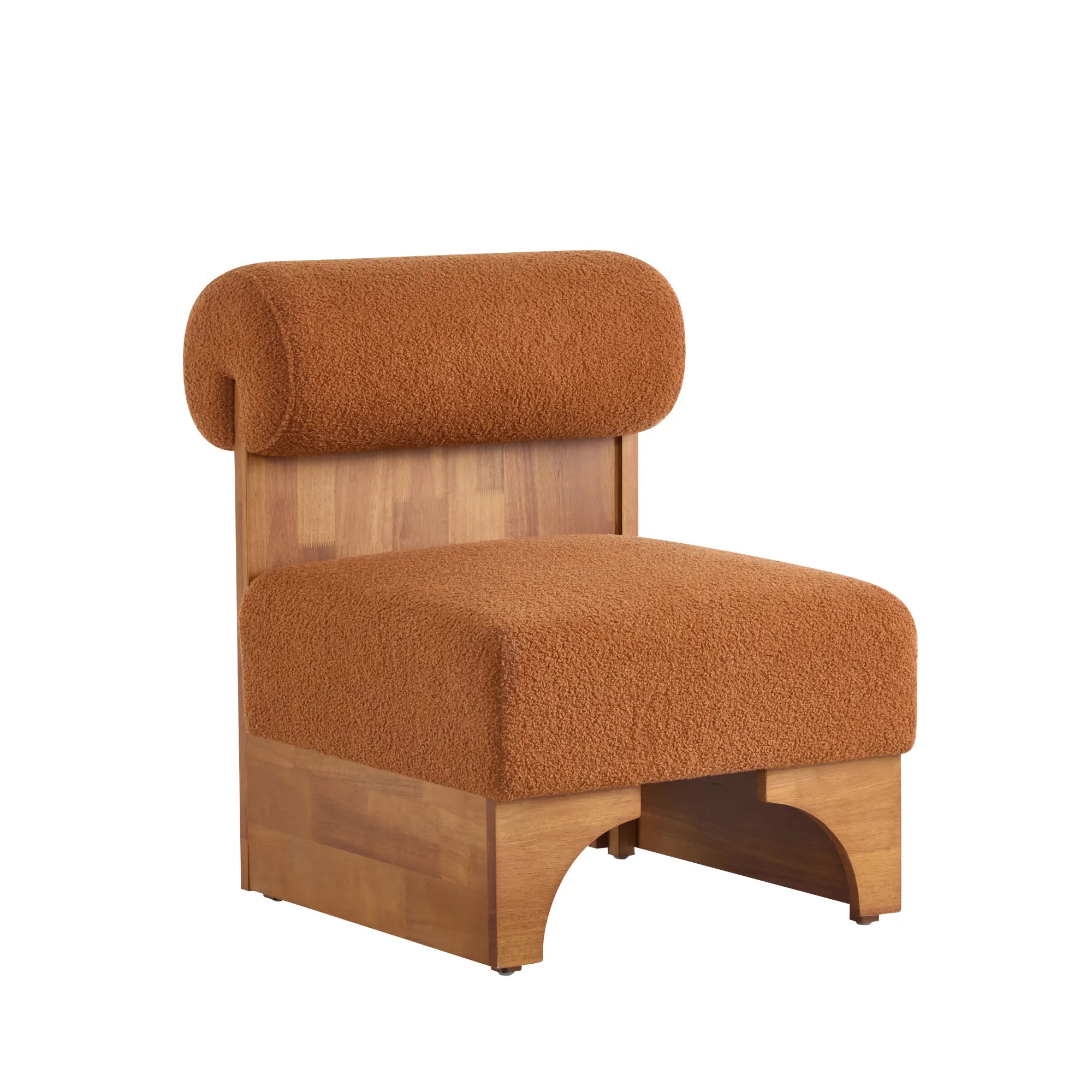Modern Boucle Soft Lounge Accent Chair with Solid Wood Frame and Rolled Backrest