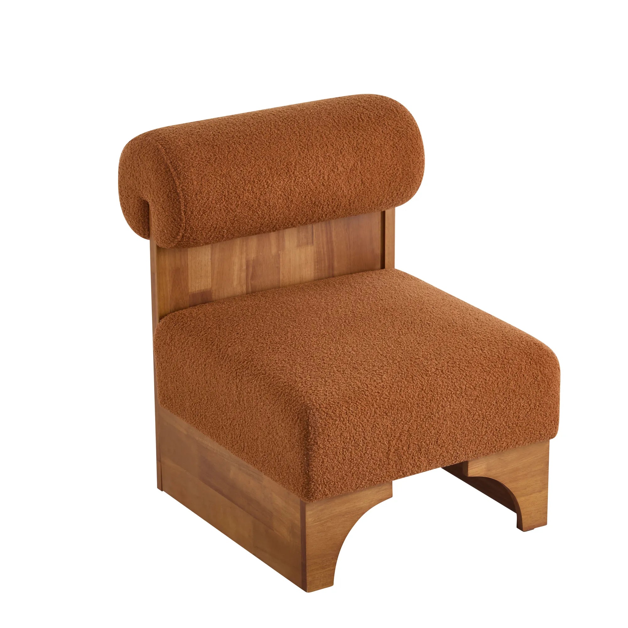 Modern Boucle Soft Lounge Accent Chair with Solid Wood Frame and Rolled Backrest
