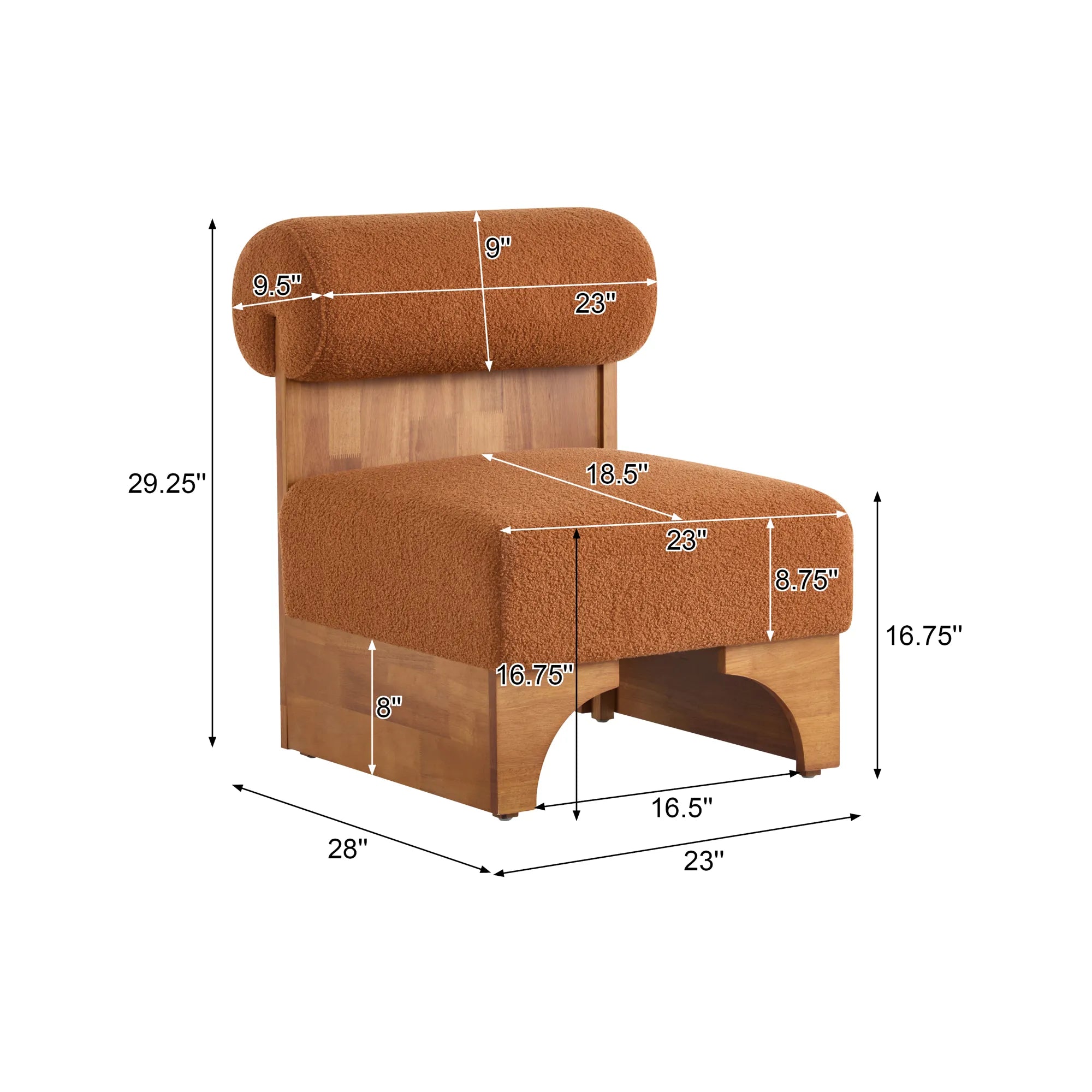Modern Boucle Soft Lounge Accent Chair with Solid Wood Frame and Rolled Backrest