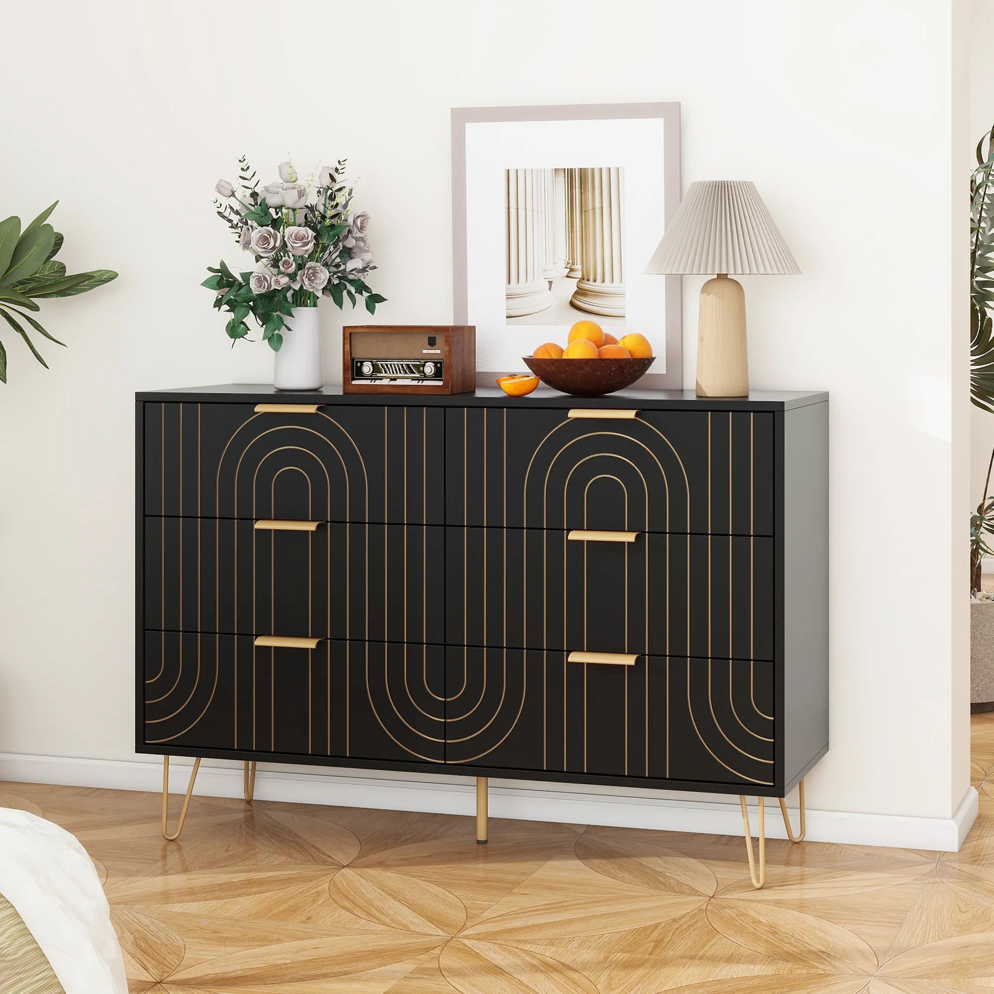 Modern Carving Design 6 Drawer Storage Sideboard Cabinet