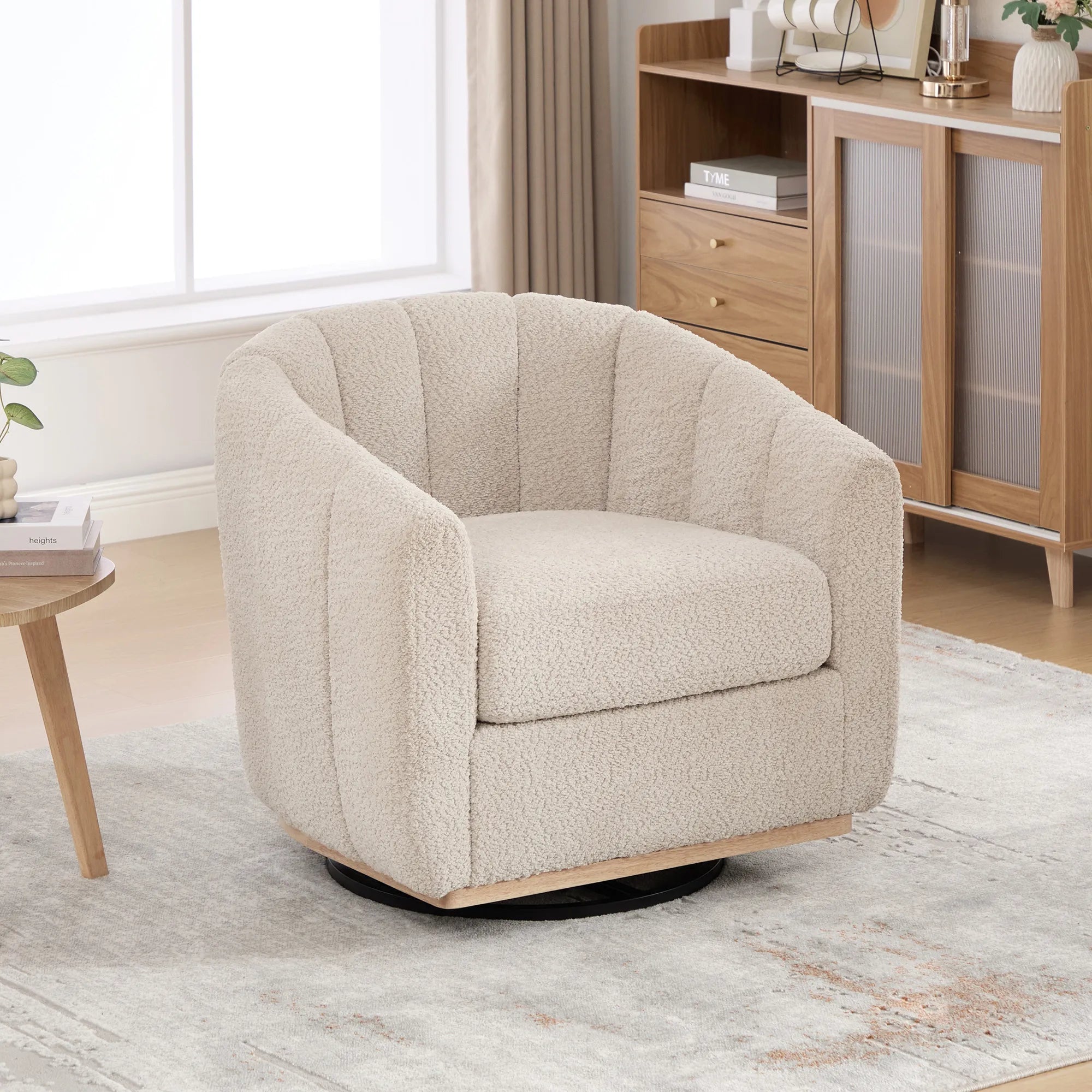 Modern Chenille 360° Swivel Barrel Chair