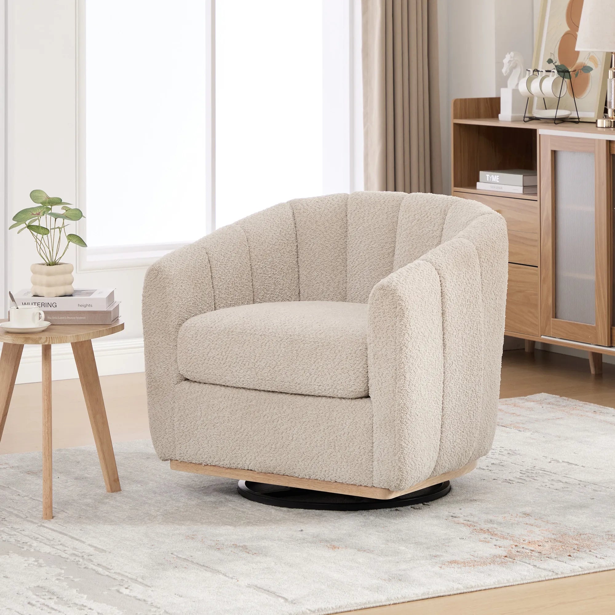Modern Chenille 360° Swivel Barrel Chair