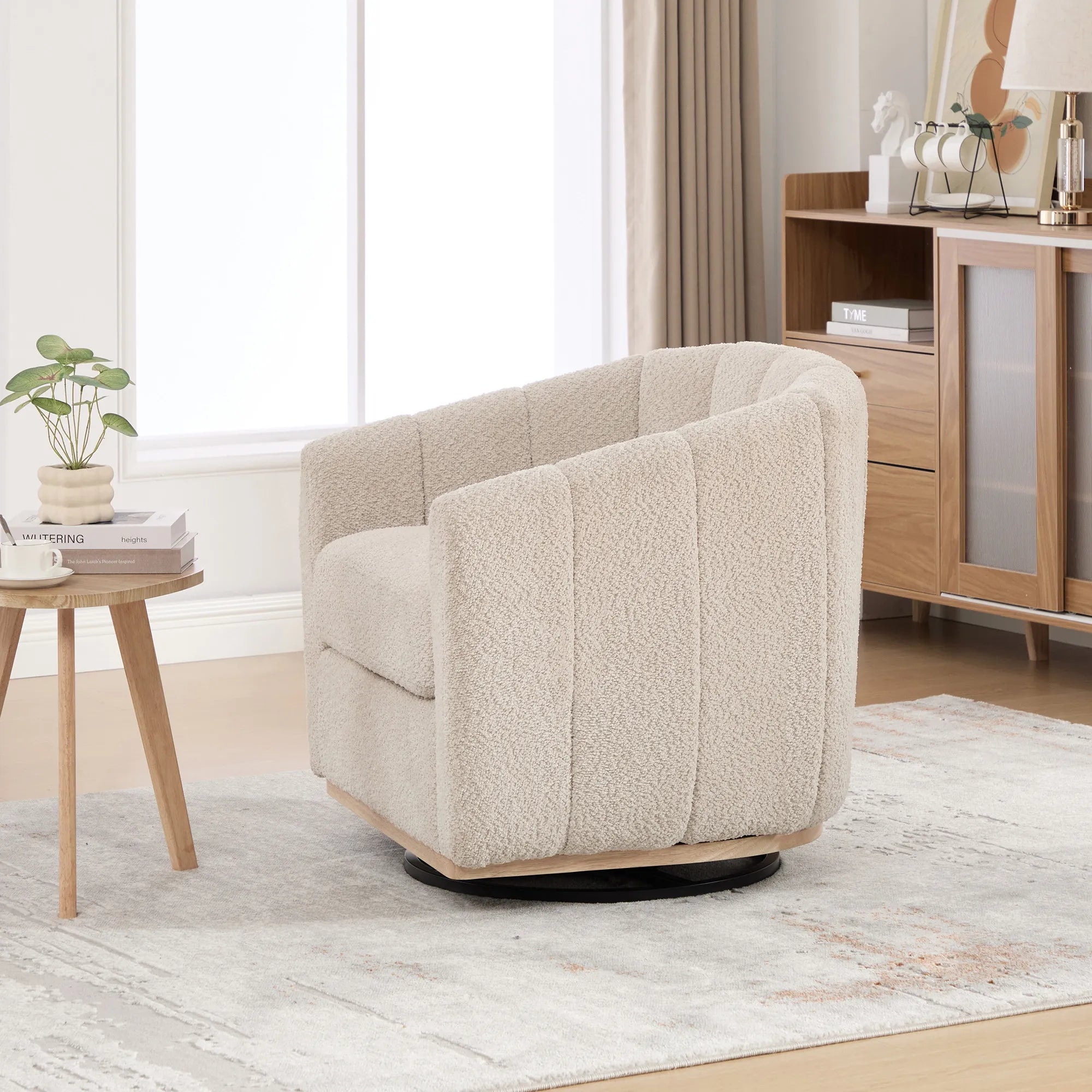 Modern Chenille 360° Swivel Barrel Chair