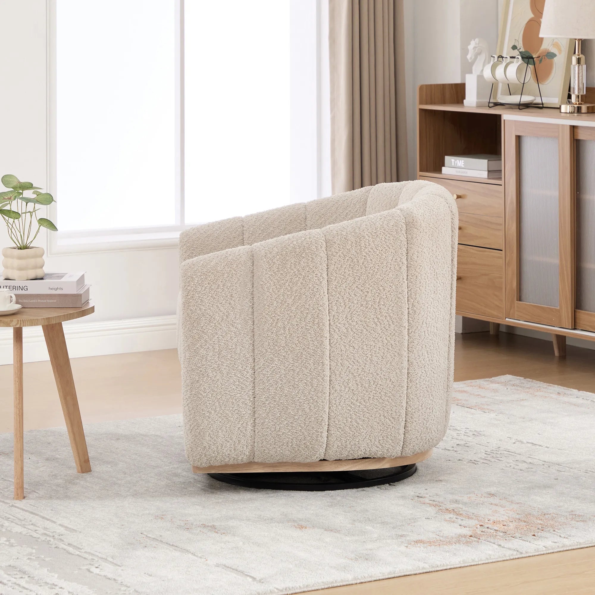 Modern Chenille 360° Swivel Barrel Chair