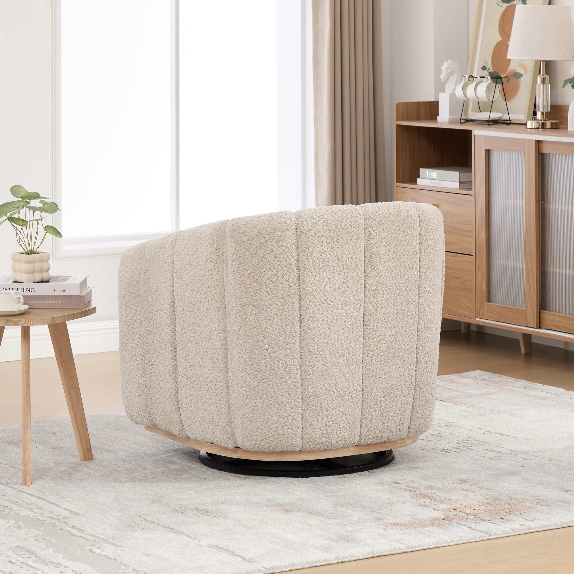 Modern Chenille 360° Swivel Barrel Chair