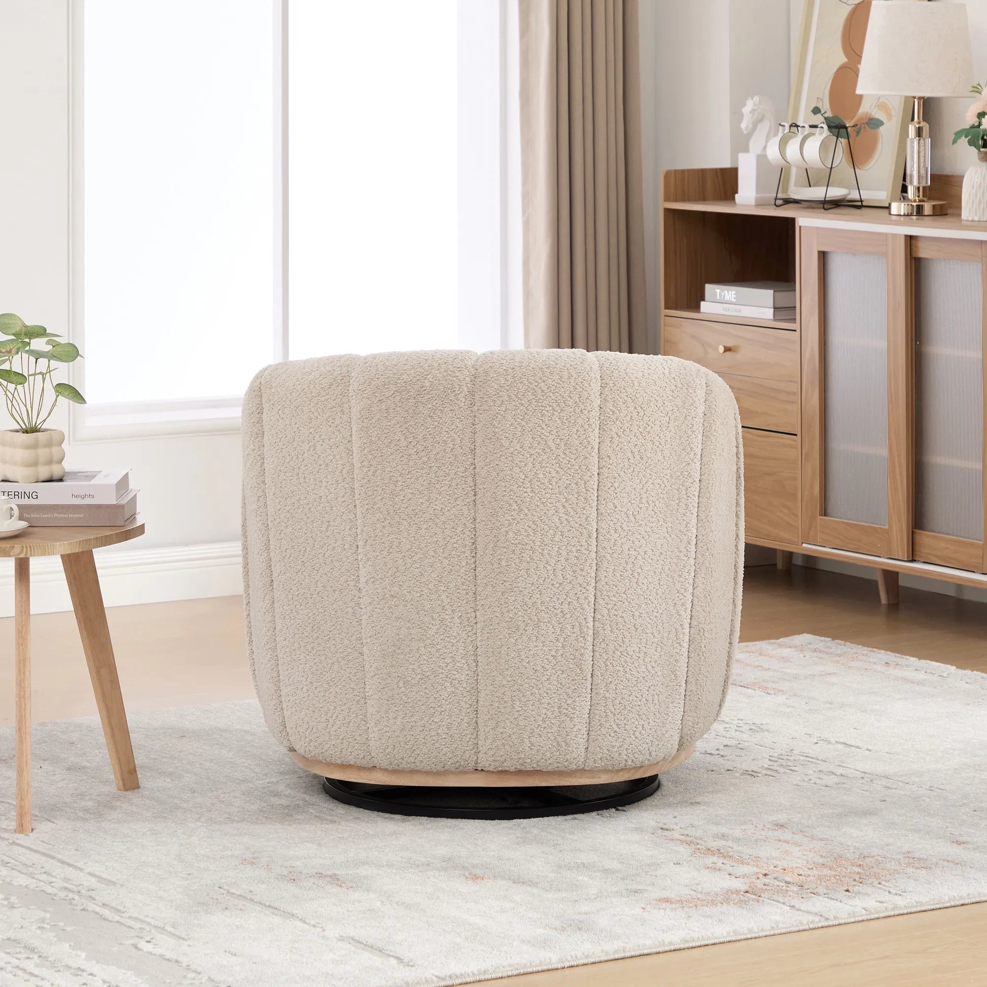 Modern Chenille 360° Swivel Barrel Chair
